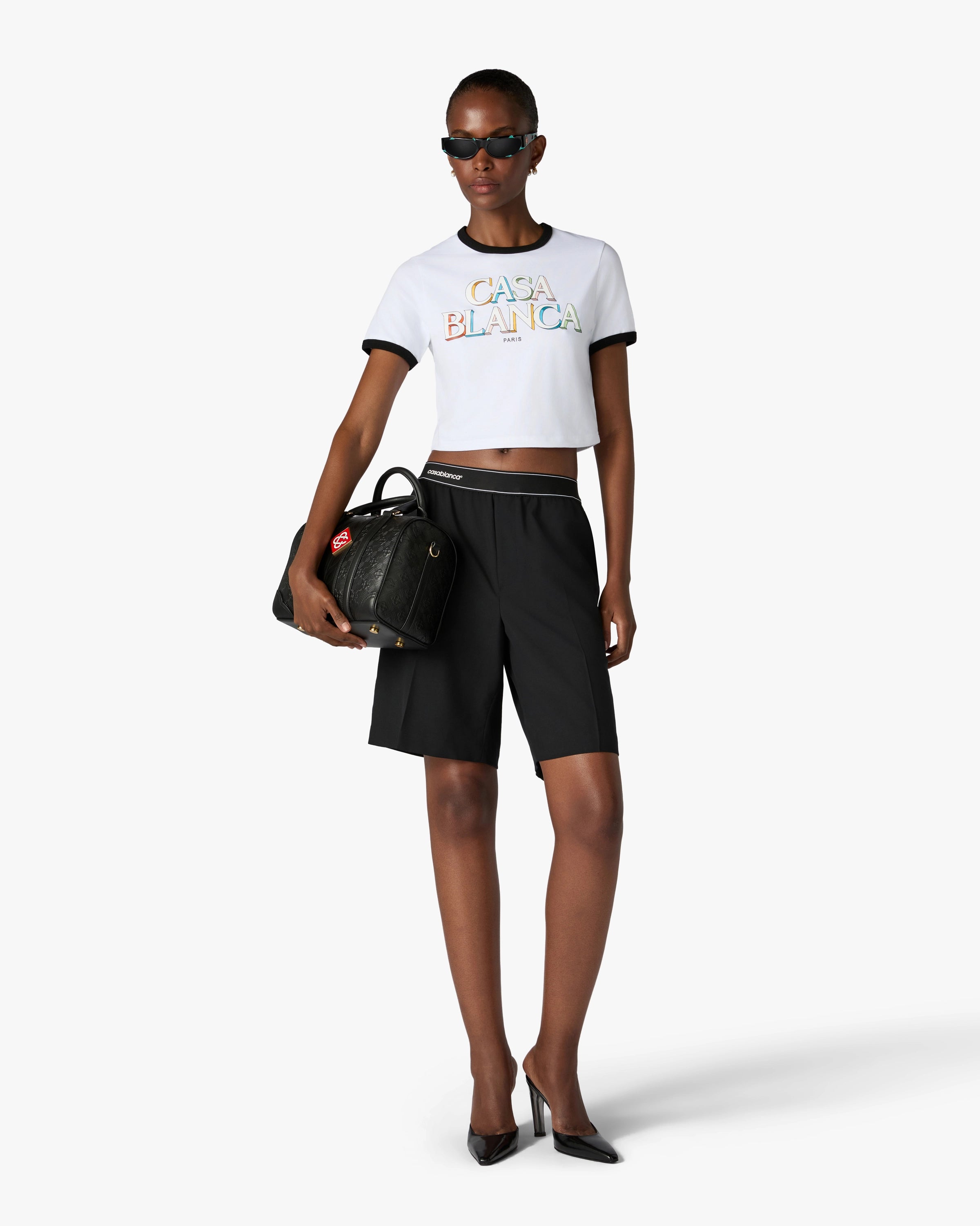 Casablanca Stacked Logo t-shirt donna bianca cropped
