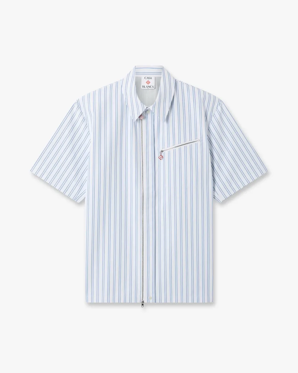 Casablanca Striped camicia uomo bianco blu zip