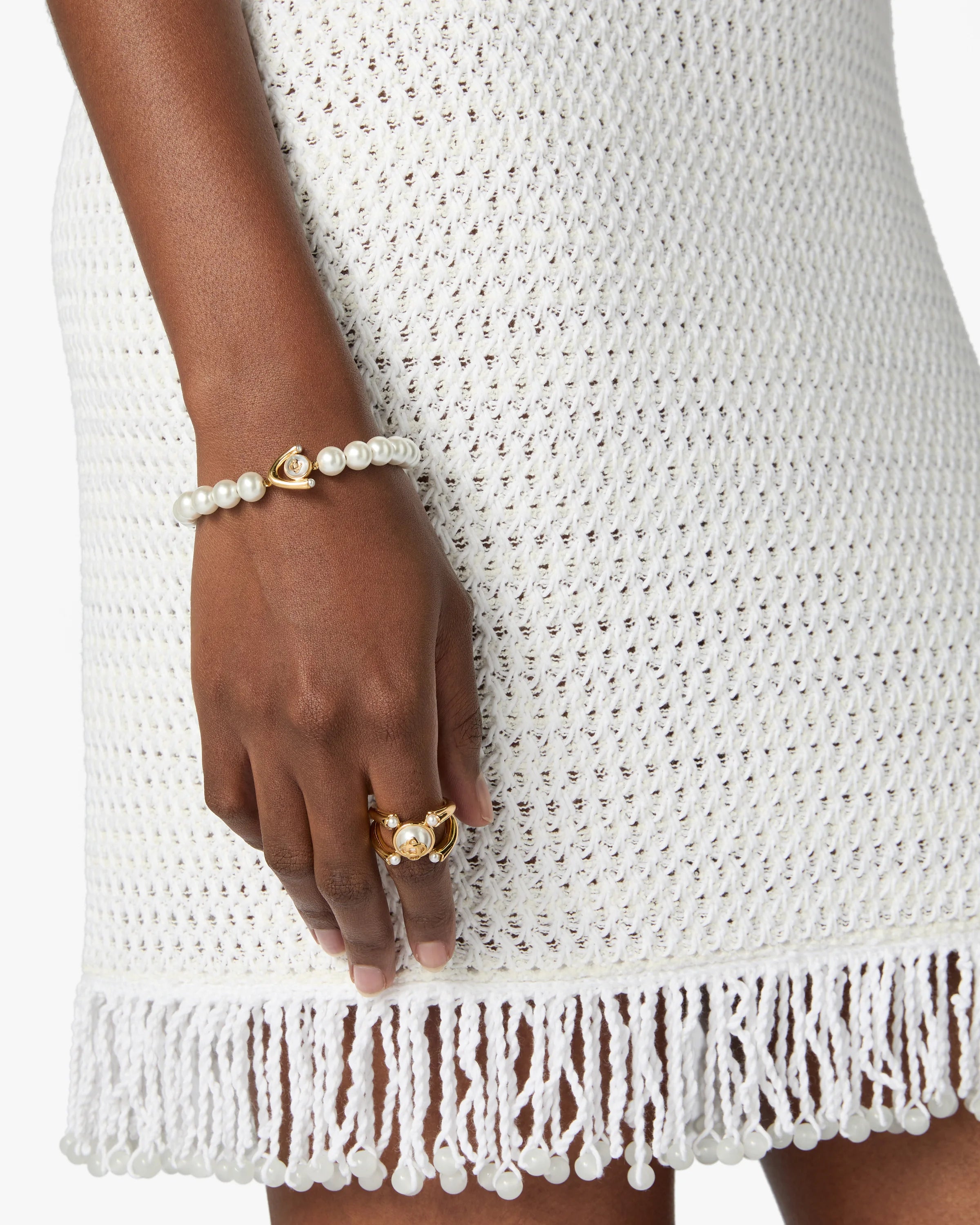 Casablanca Lotus bracciale oro bianco perle regolabile