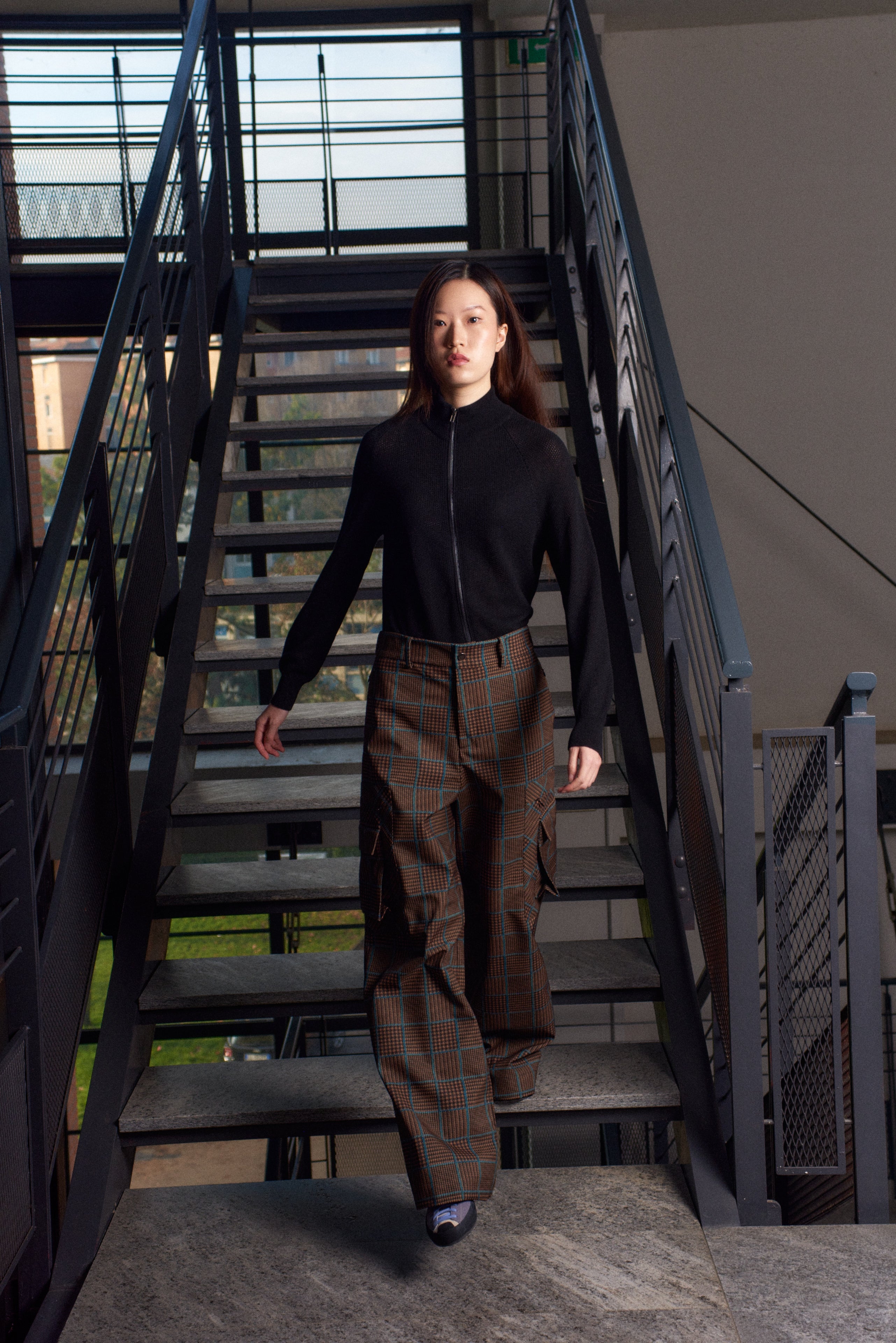 Noskra Cargo Check Pants pantaloni donna quadri cotone