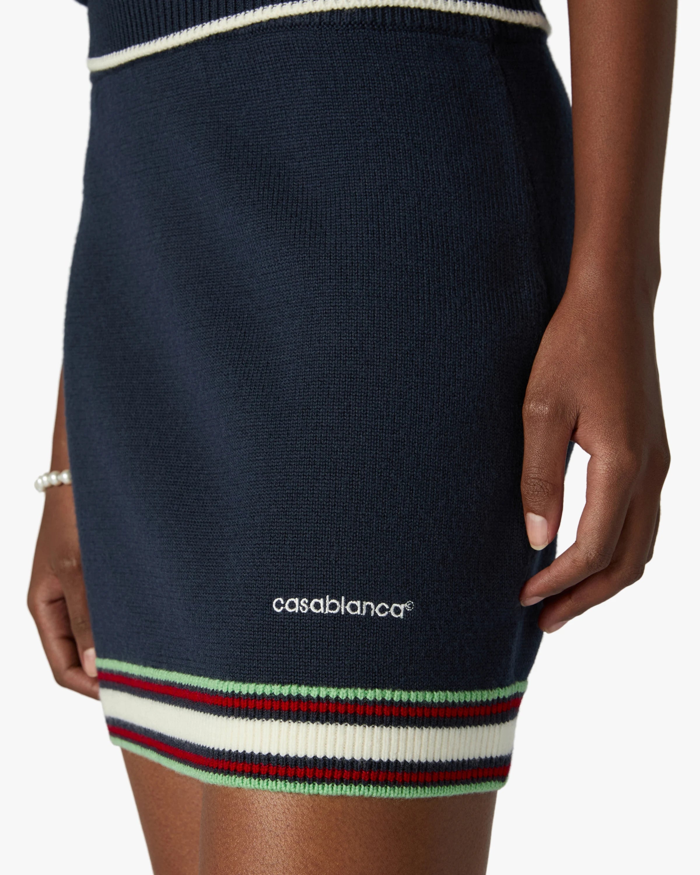 Casablanca Merino minigonna in lana blu navy slim