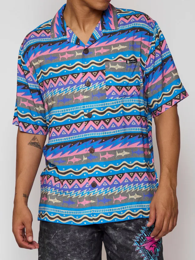 Maui & Sons Stoker camicia blu rayon maniche corte
