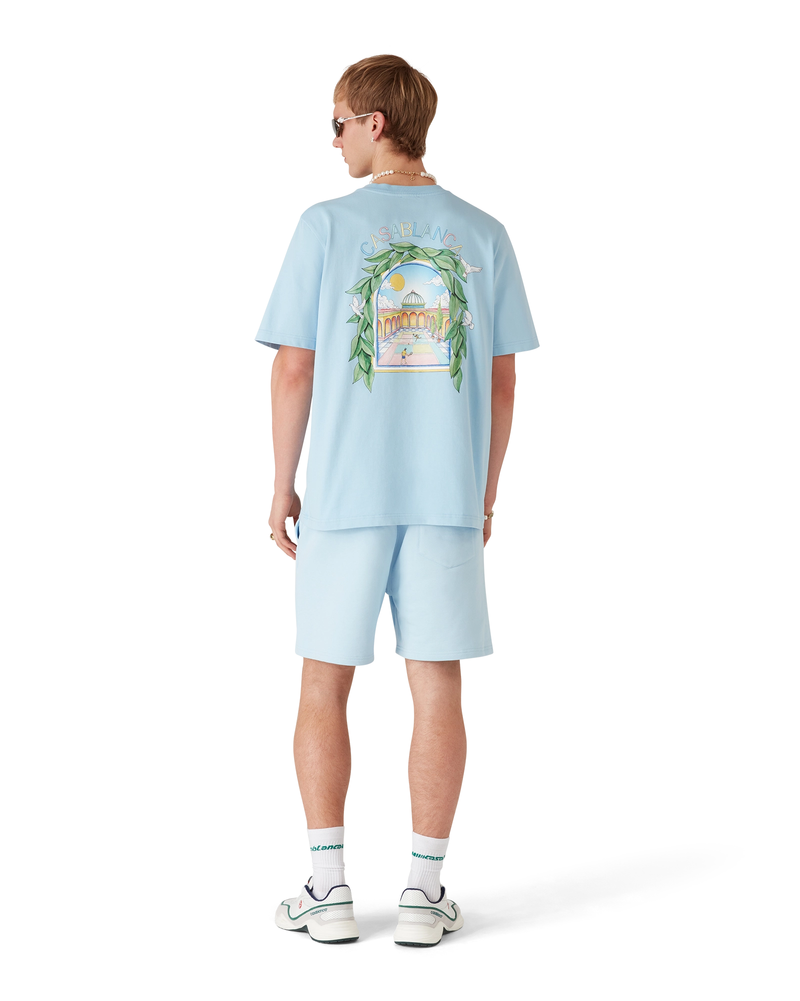 Casablanca L'Arche De Tennis t-shirt azzurro cotone organico