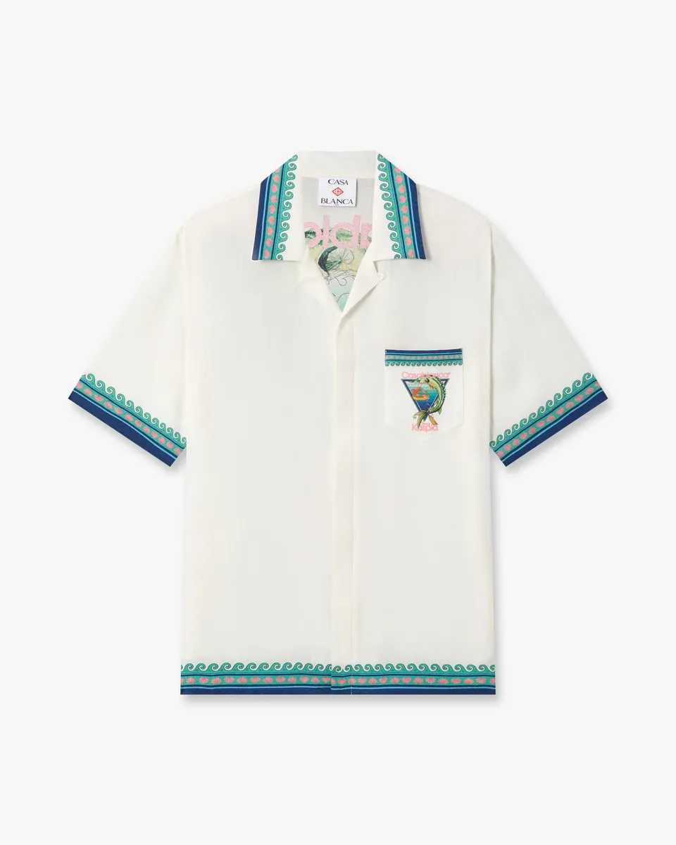 Casablanca Casa Kaspia New York Club Icon camicia seta bianca