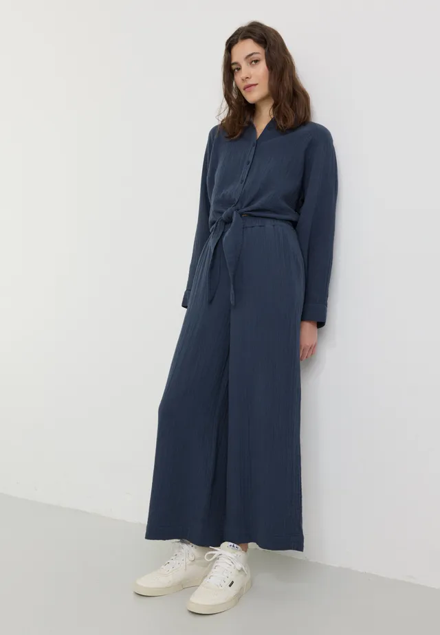 Recolution Limba pantaloni culotte donna blu mussola bio