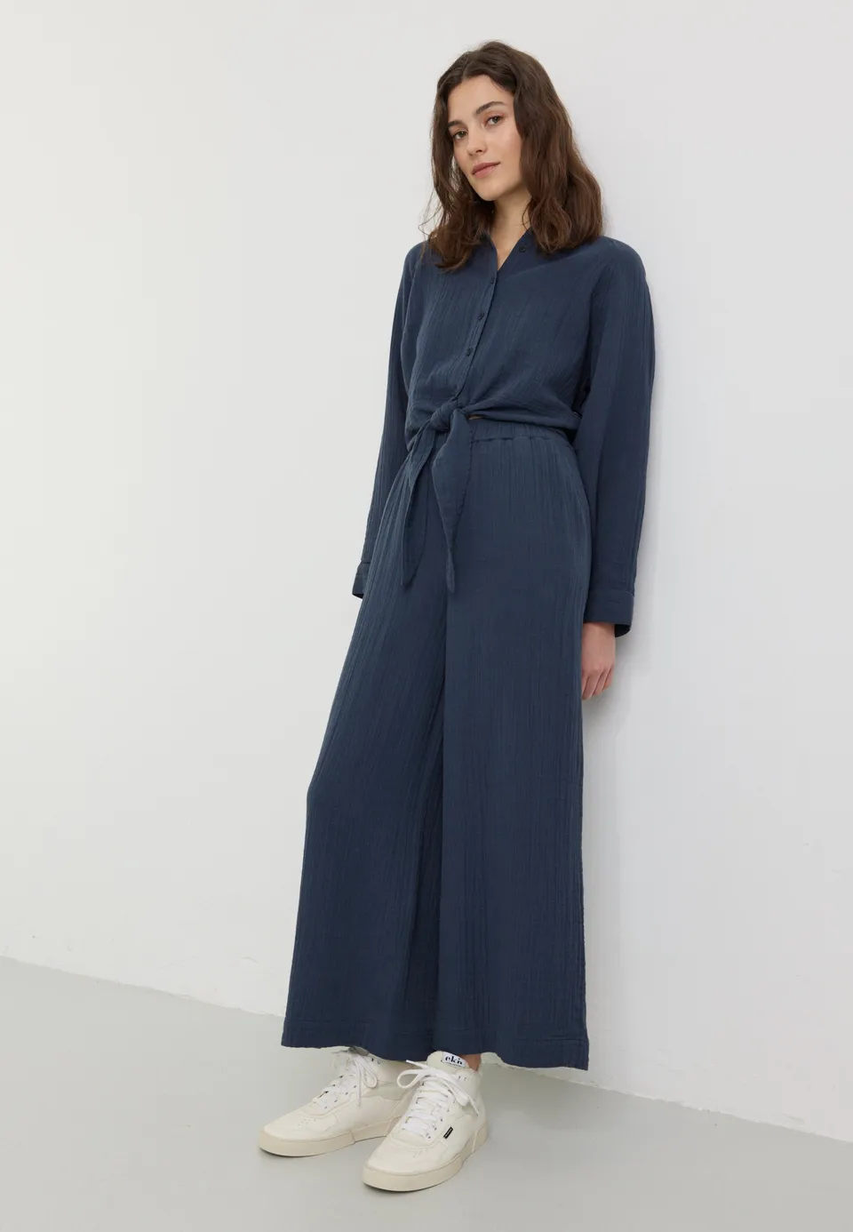 Recolution Limba pantaloni culotte donna blu mussola bio