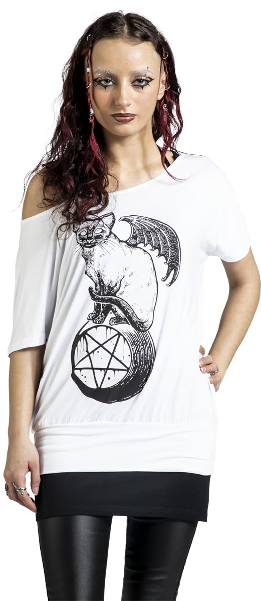 Gothicana by EMP Gatto t-shirt doppio strato bianca e nera