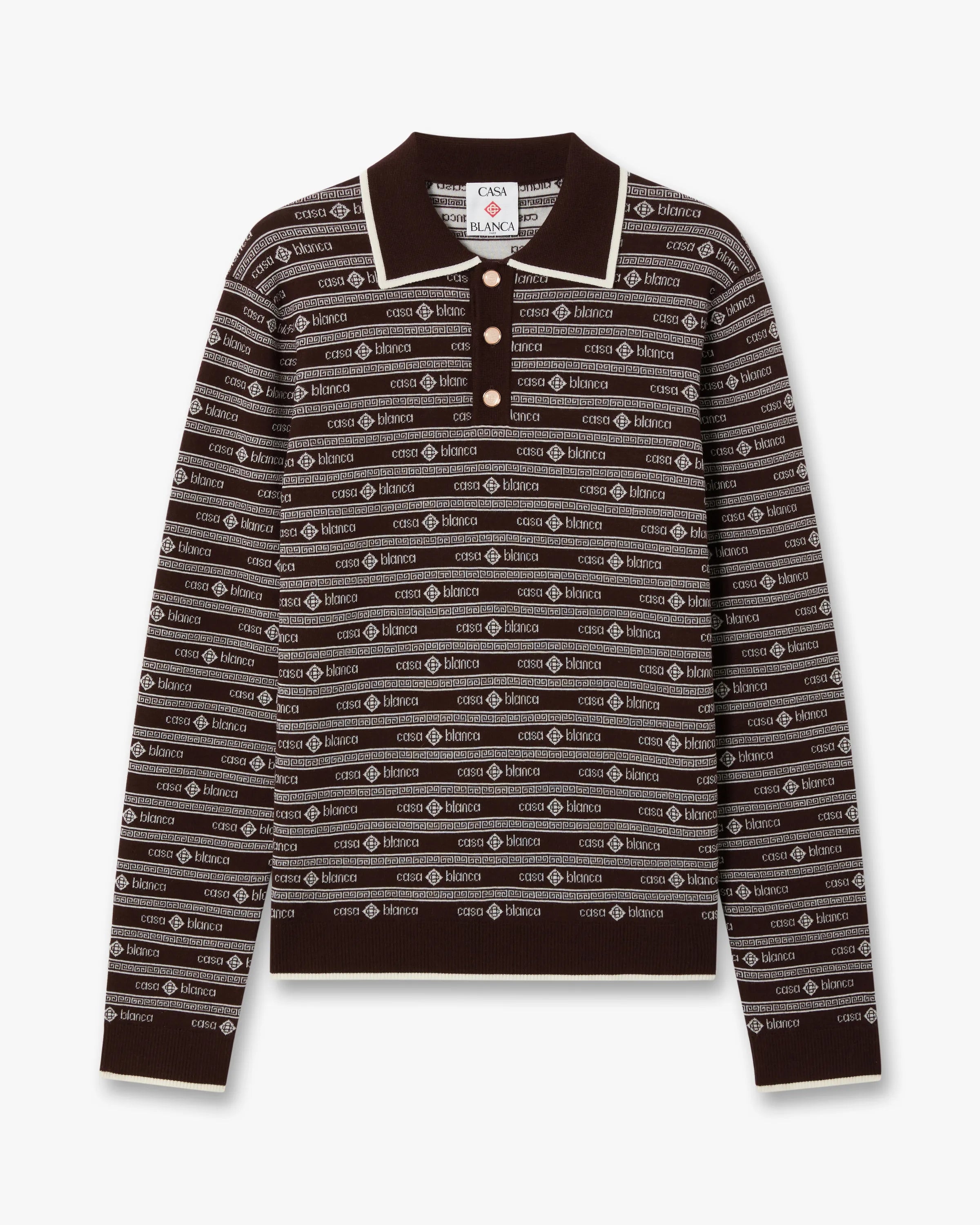 Casablanca Knit Logo polo lana marrone manica lunga