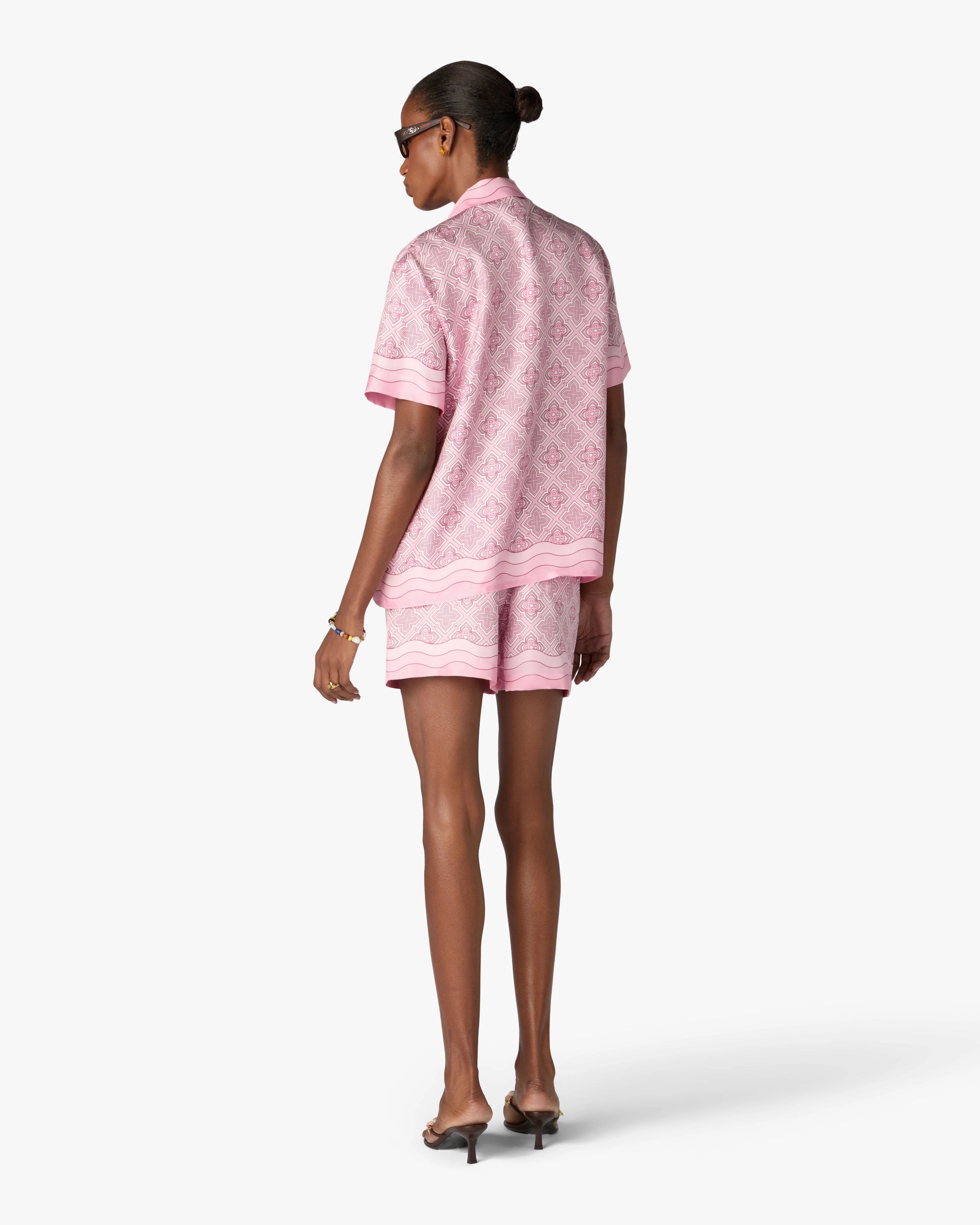 Casablanca Radiating Monogram camicia seta rosa S maniche corte