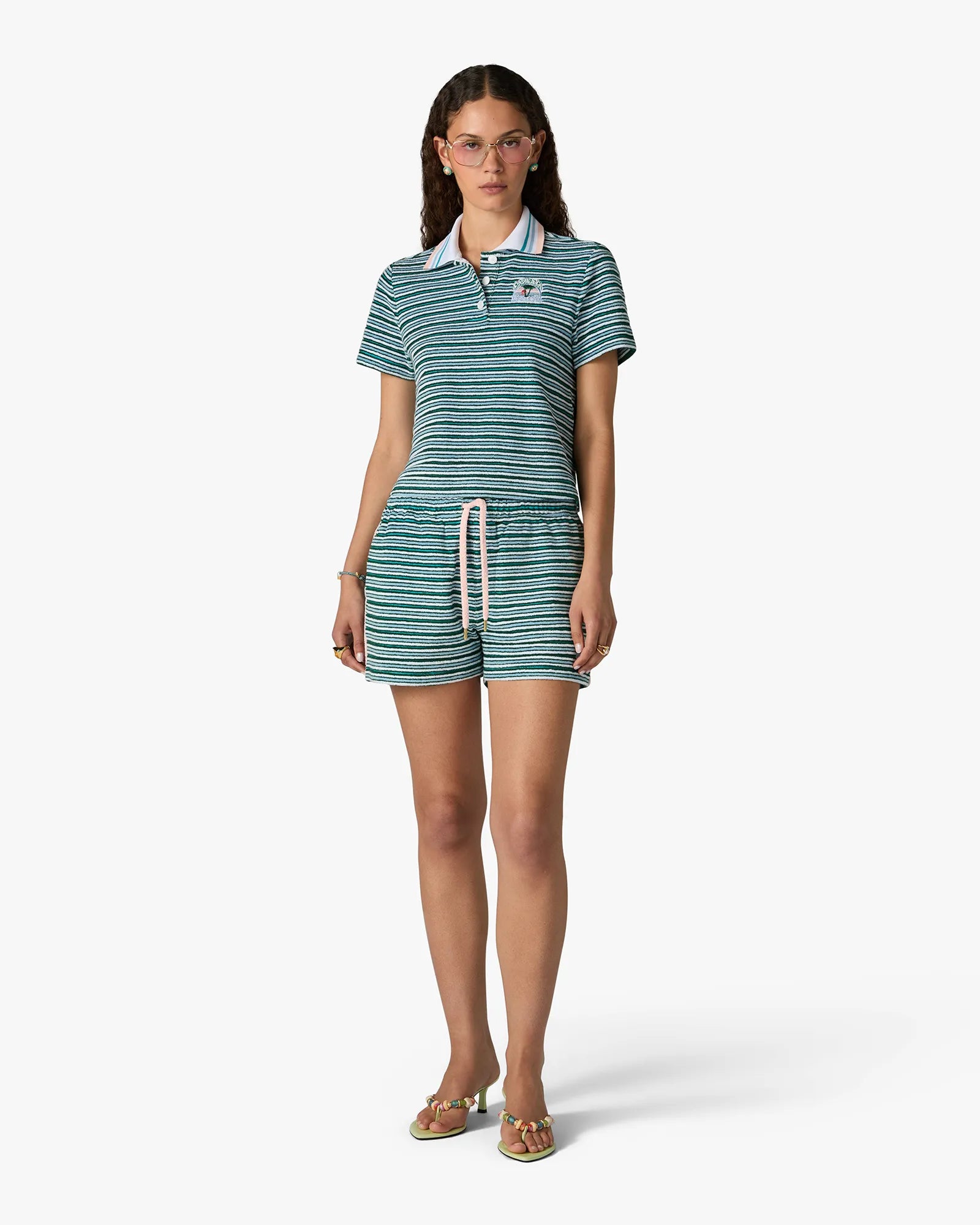 Casablanca Striped Towelling polo spugna verde cotone