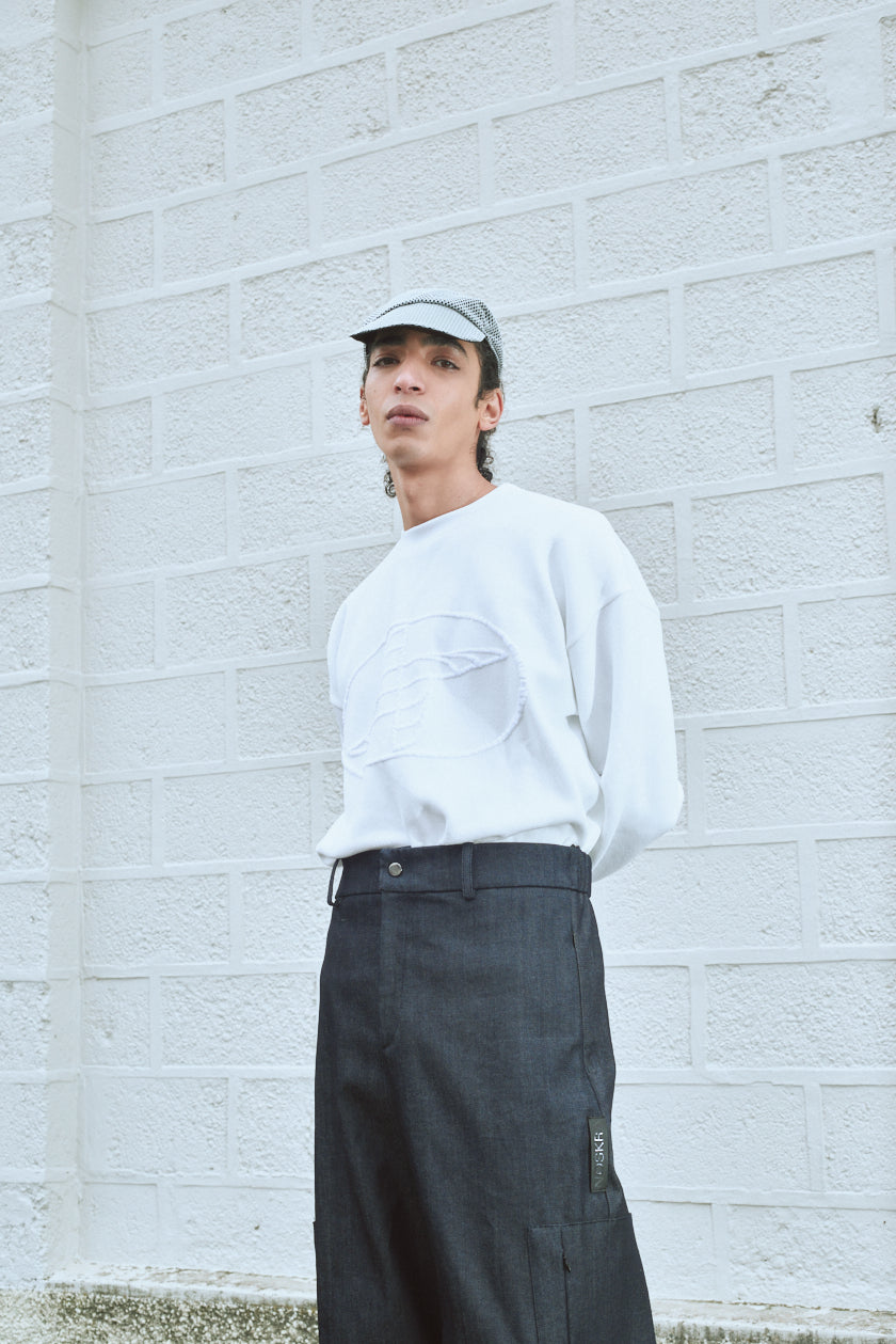 Noskra White Knitted Logo felpa bianca girocollo