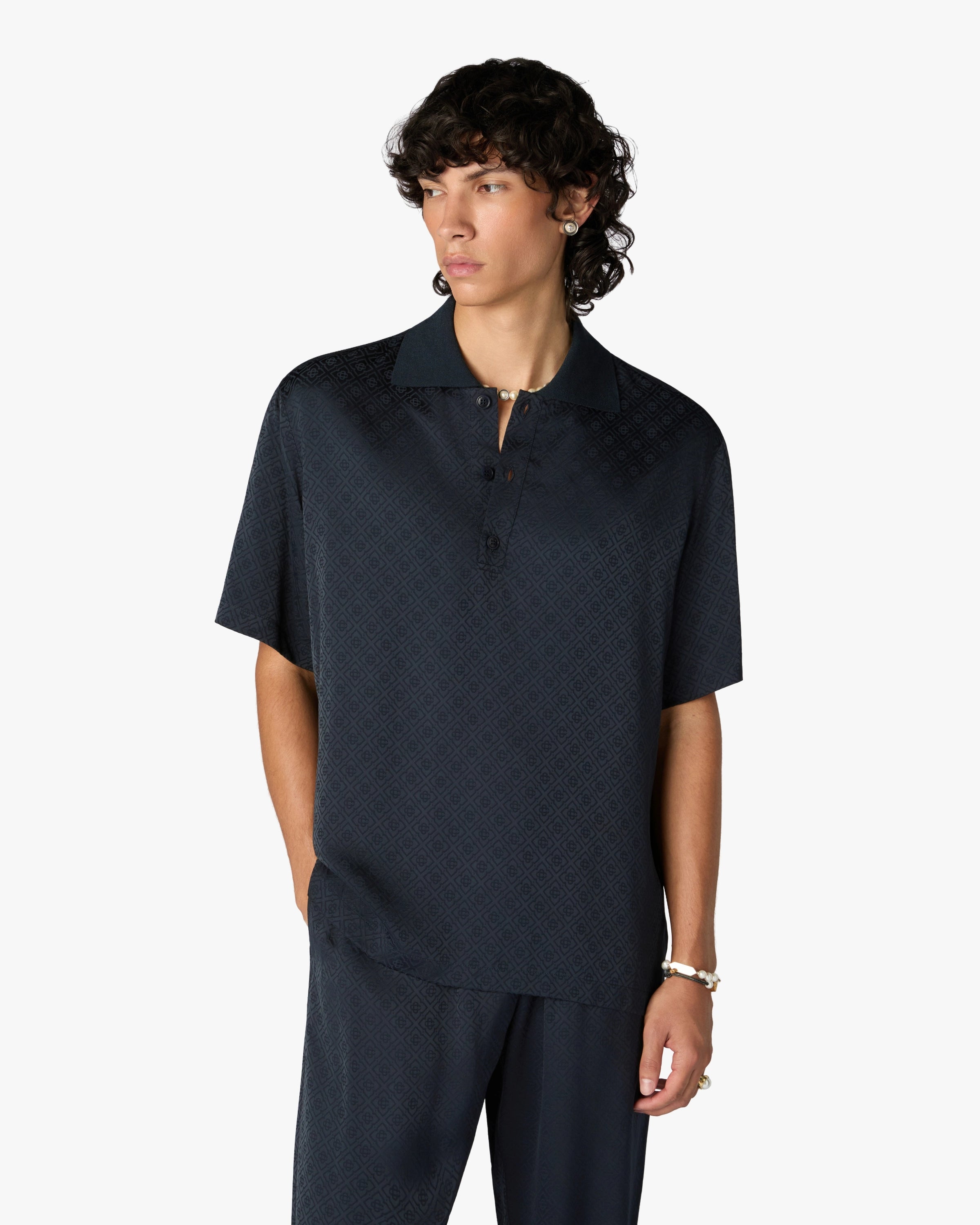Casablanca Knit Collar polo uomo blu navy viscosa