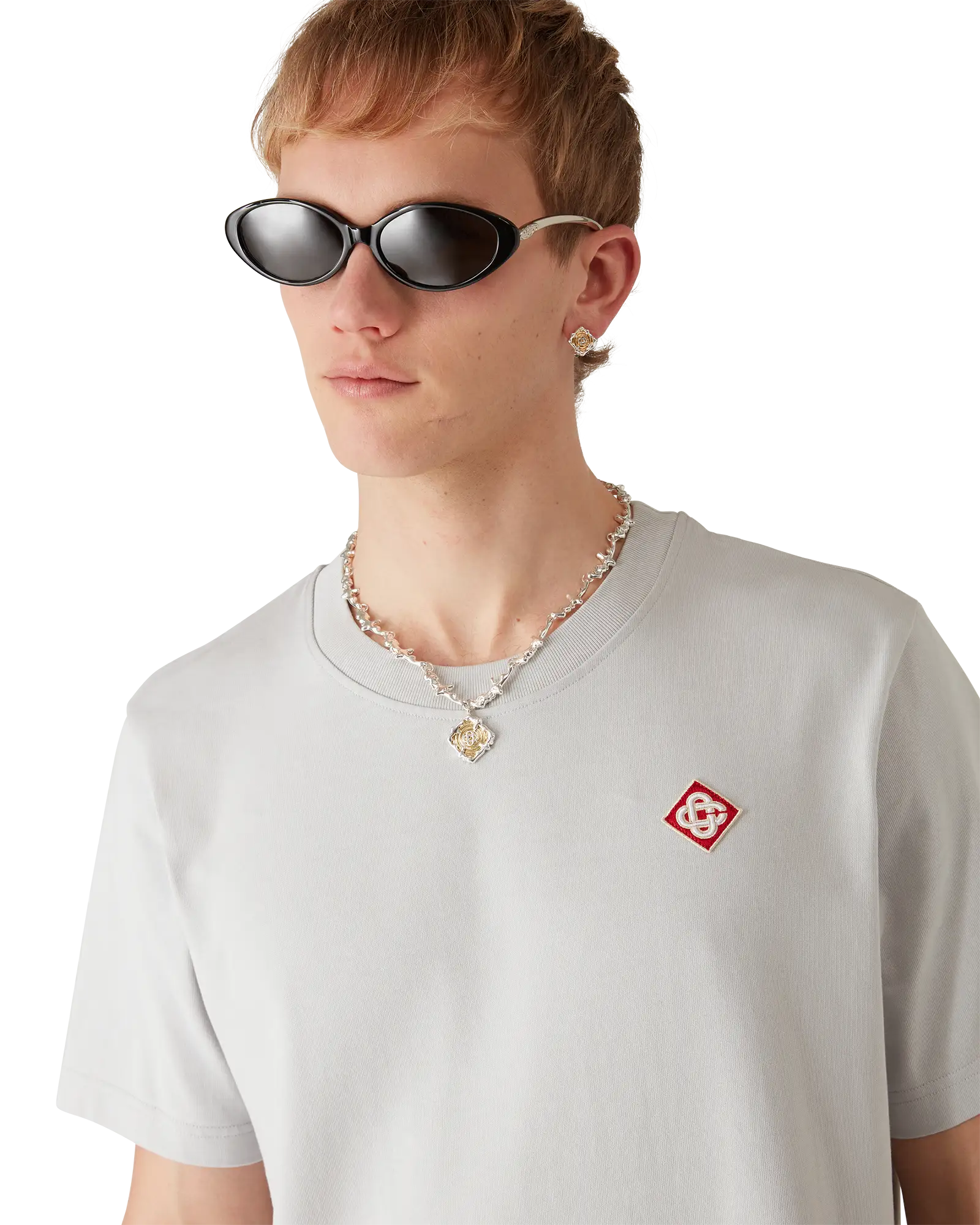 Casablanca Diamond Logo T-shirt grigia M in cotone organico