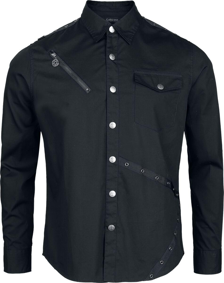 Gothicana by EMP Camicia Nera Uomo maniche lunghe taglia L