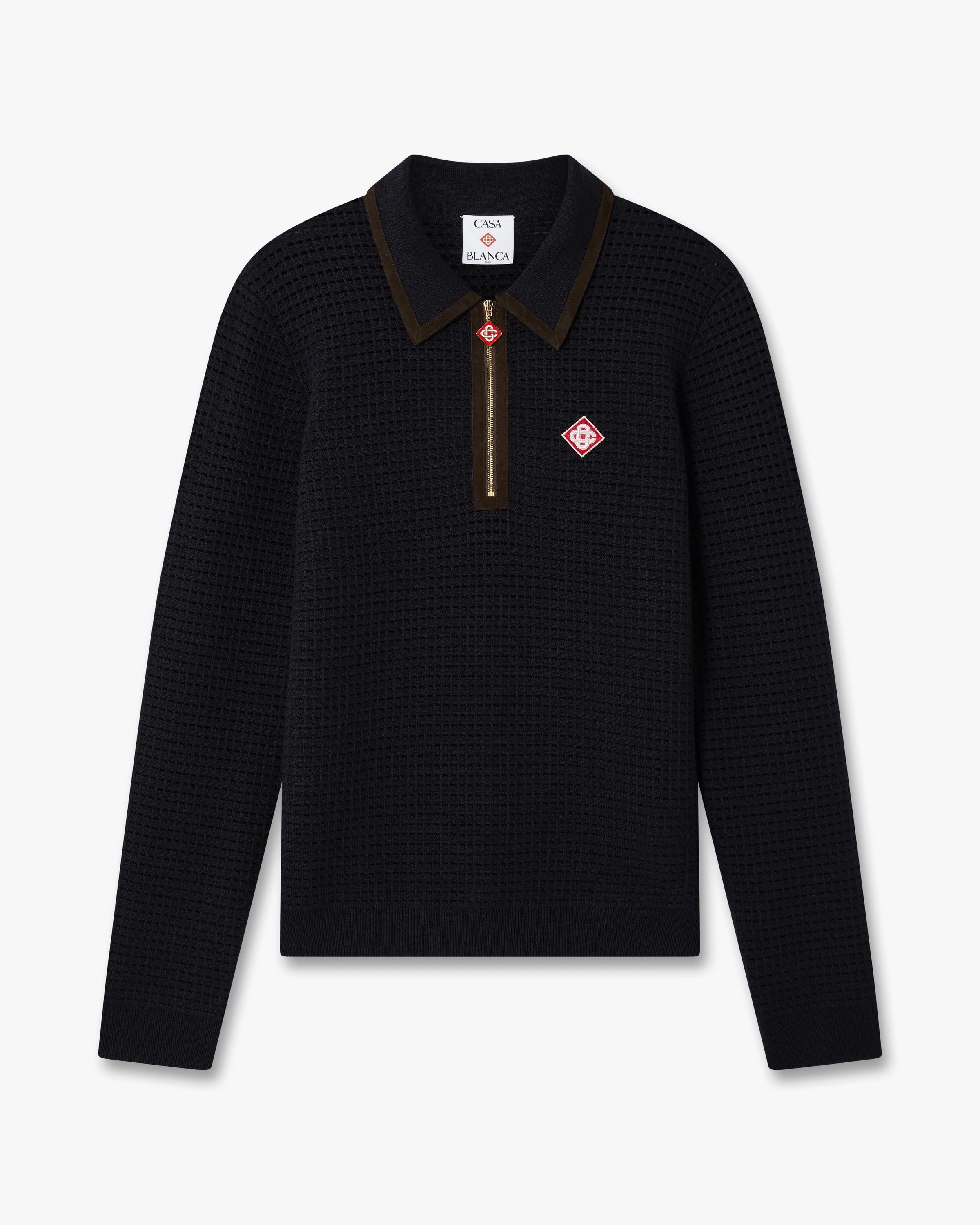 Casablanca Waffle Stitch Polo Lana Blu Manica Lunga