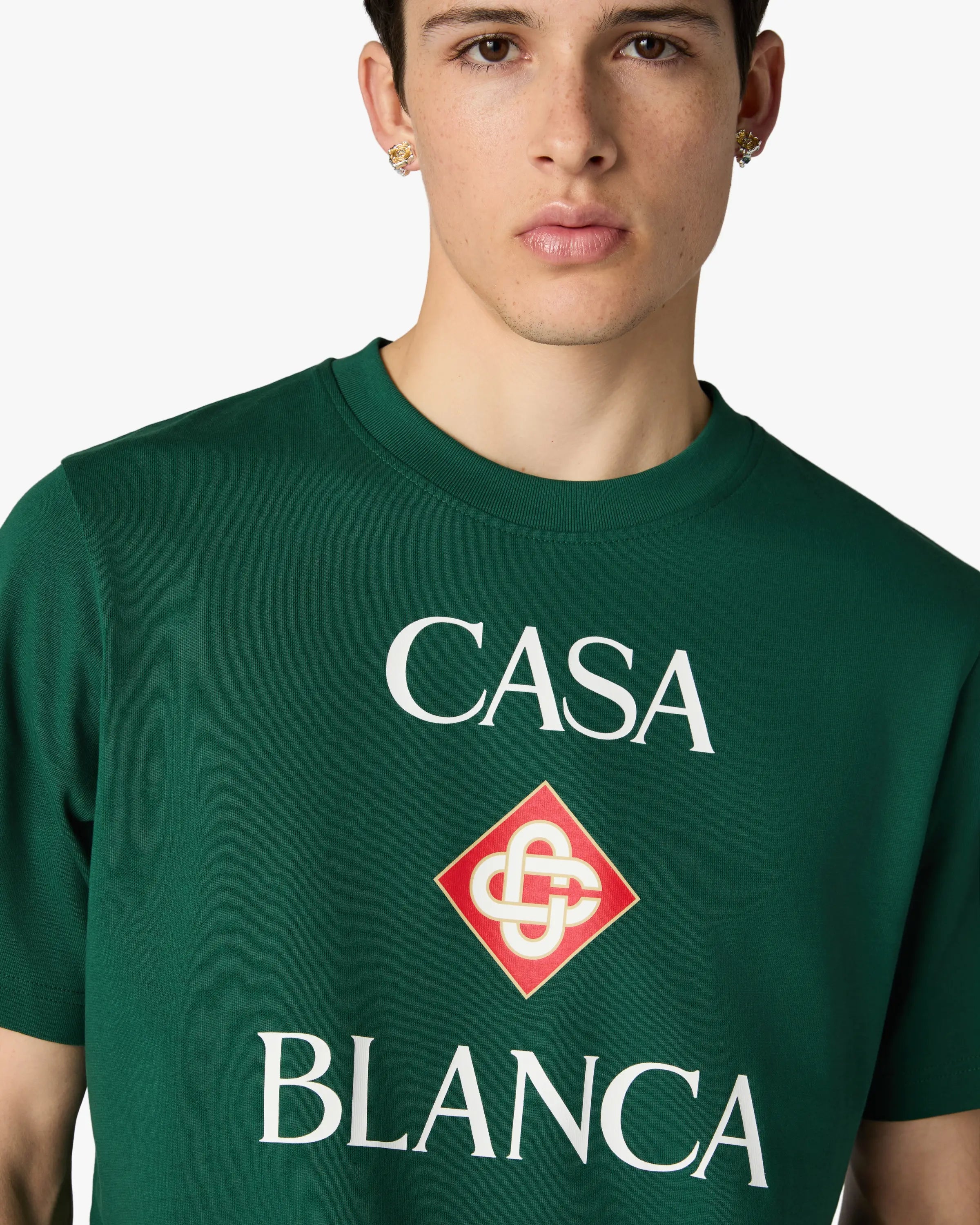 Casablanca Diamond Logo t-shirt verde cotone M