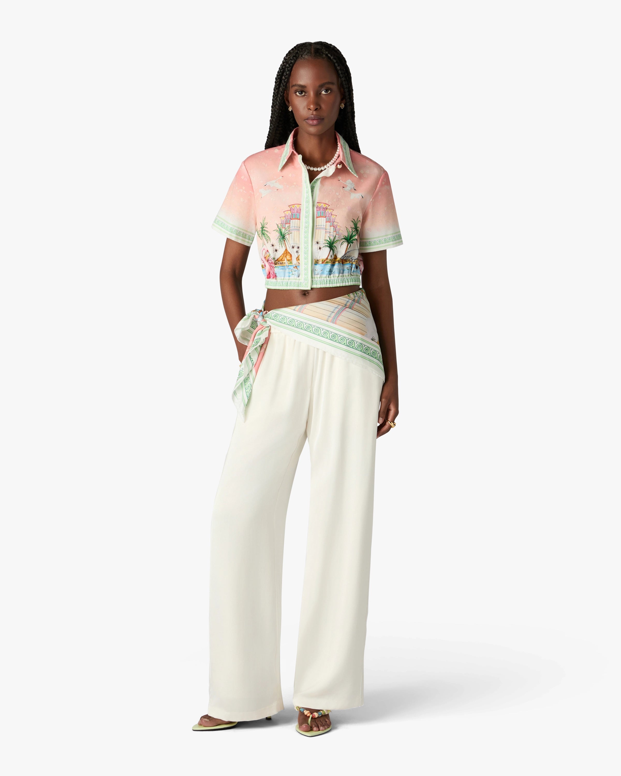 Casablanca Ethereal camicia cropped cotone rosa manica corta