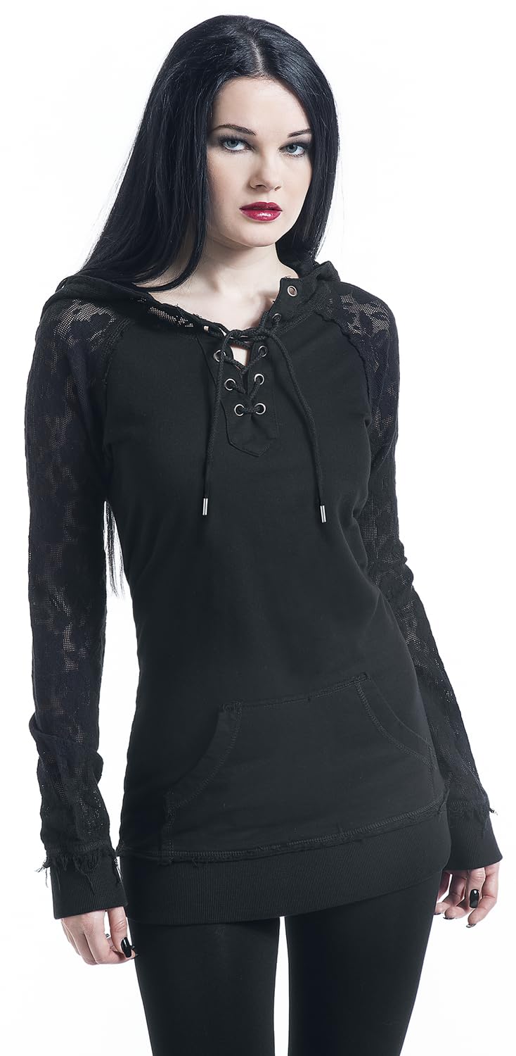 Gothicana by EMP maglione nero cappuccio pizzo taglia S