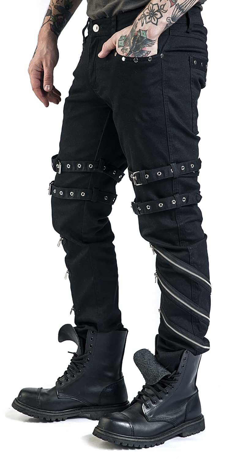 Gothicana by EMP jeans neri 30W/32L con fibbie
