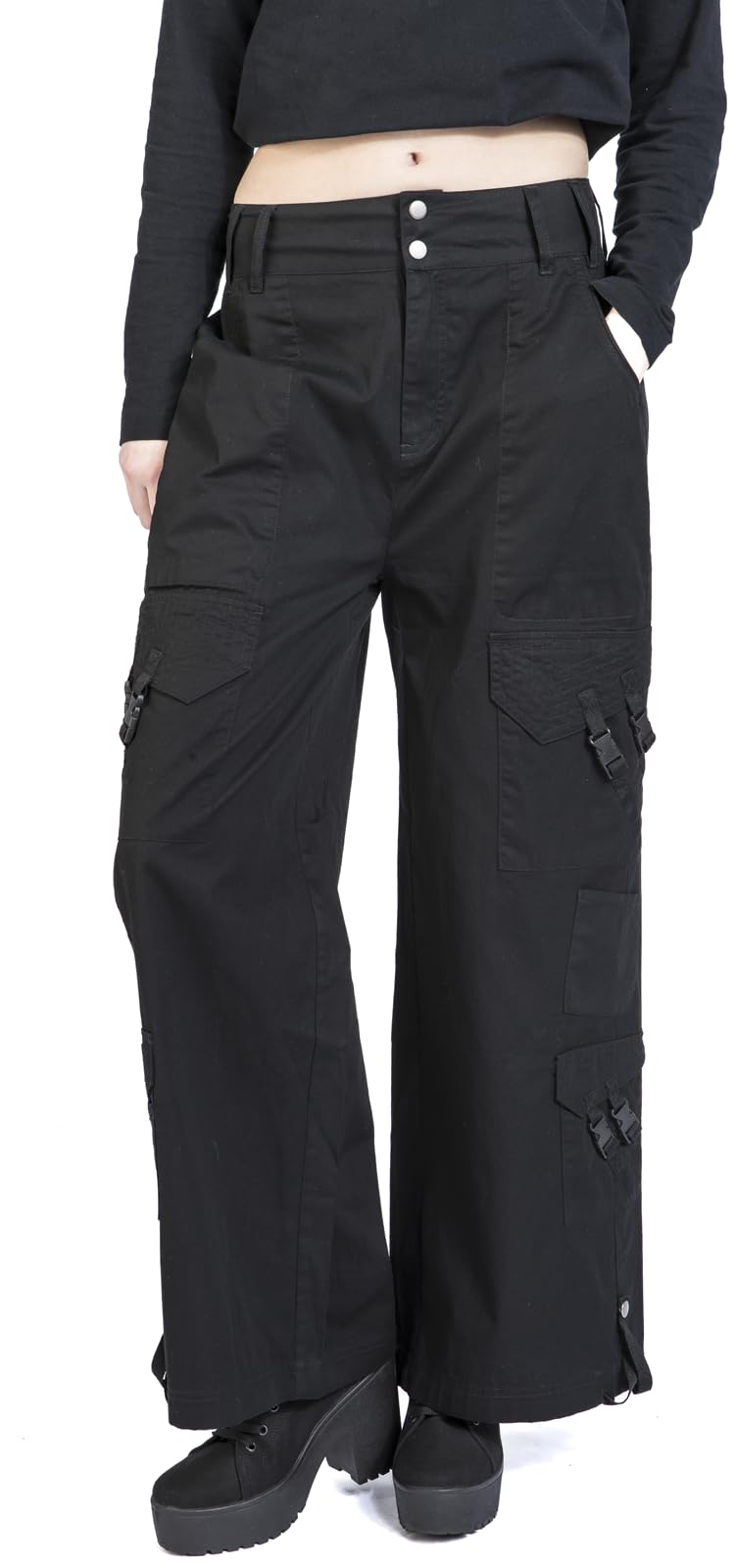 Gothicana by EMP Pantaloni Tessuto Nero Gamba Larga XL