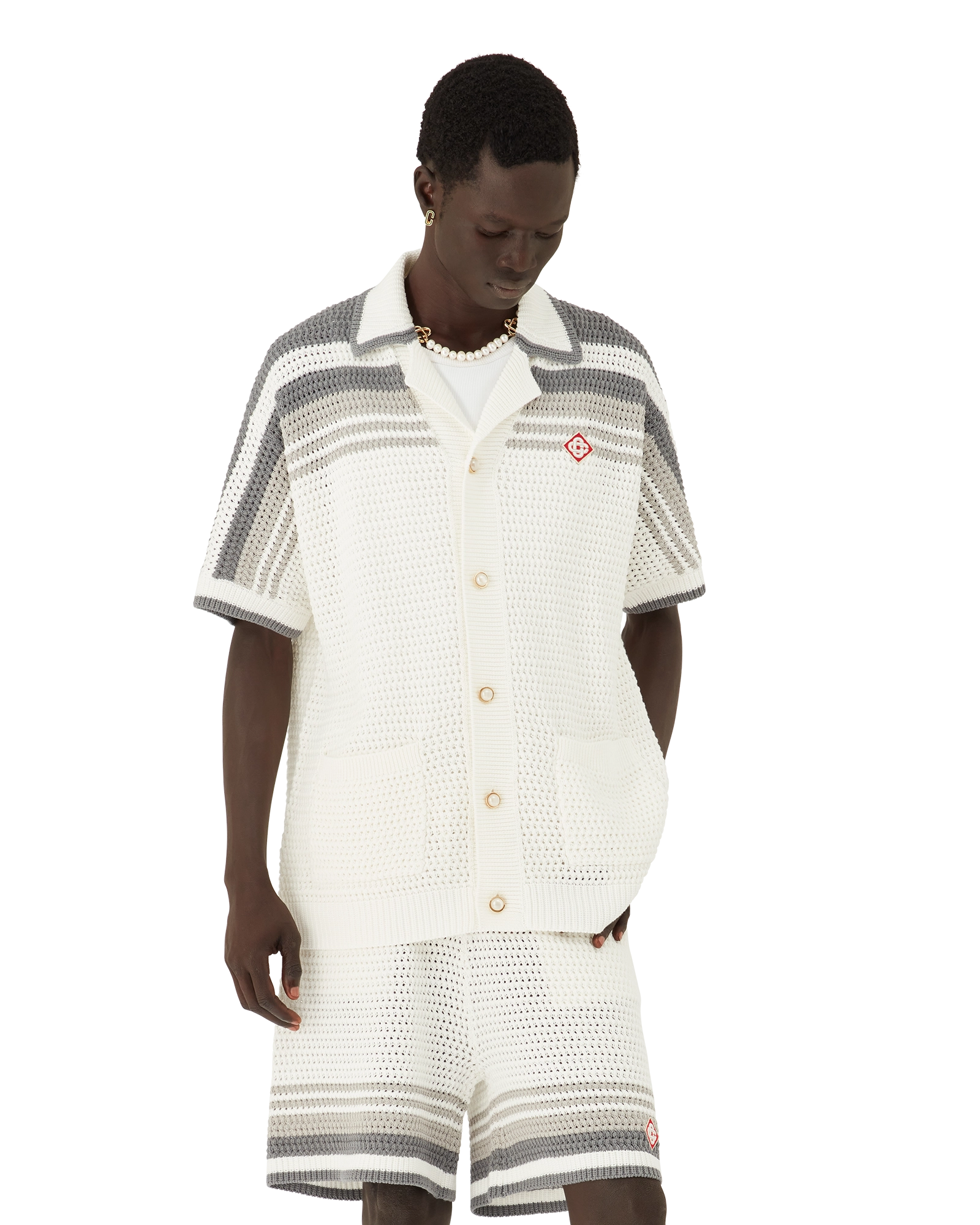 Casablanca Tennis Crochet camicia crochet bianca cotone