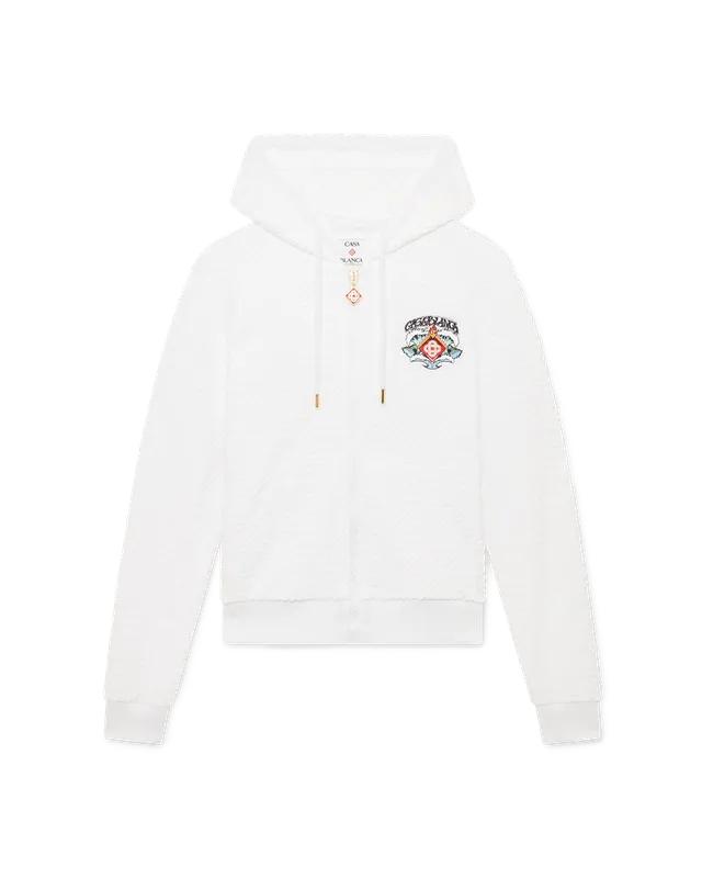 Casablanca Waves Monogram felpa zip cappuccio bianca