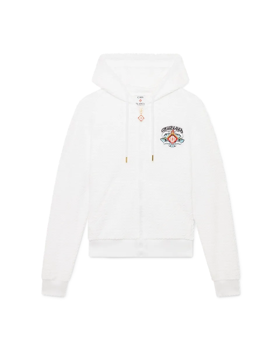 Casablanca Waves Monogram felpa zip cappuccio bianca