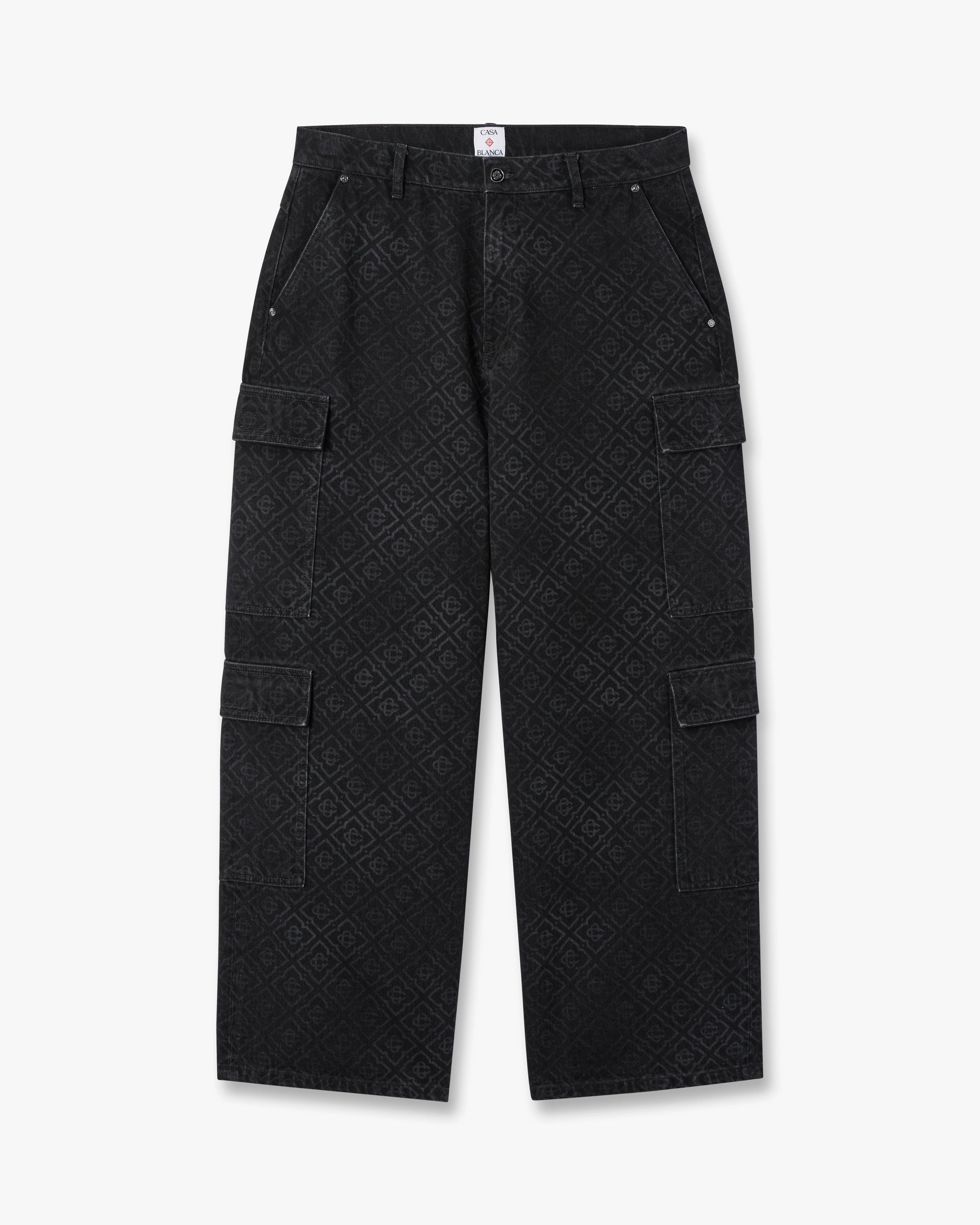 Casablanca Monogram Cargo jeans denim neri cotone
