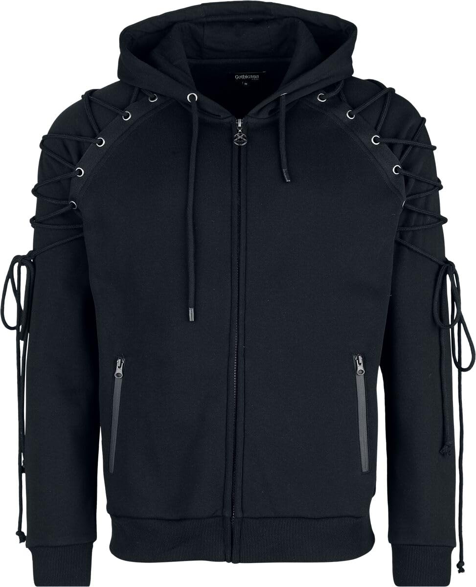 Gothicana by EMP Giacca Nera Cappuccio Occhielli Uomo