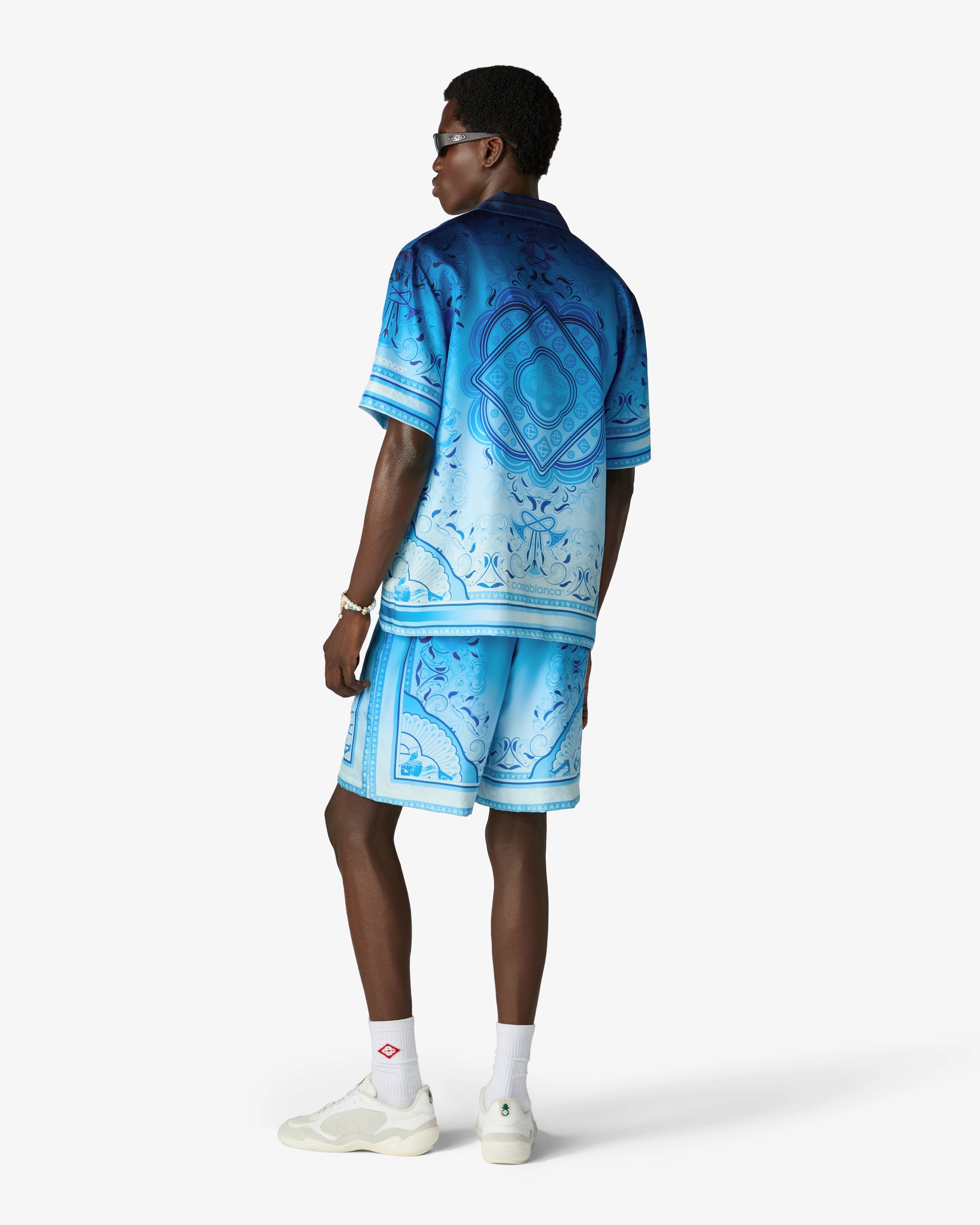 Casablanca Egyptian Rug shorts blu seta pura