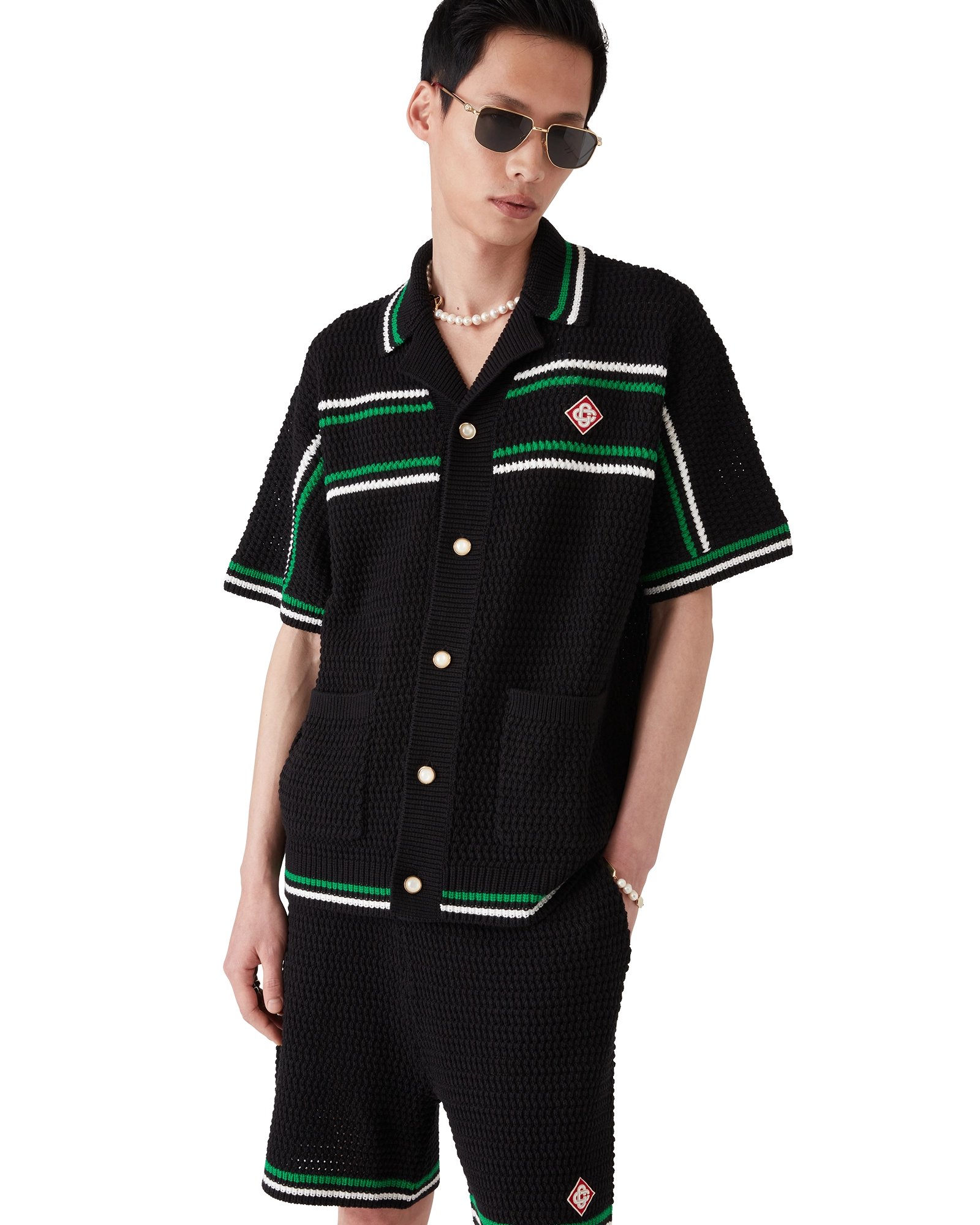 Casablanca Tennis camicia crochet cotone nera taglia M