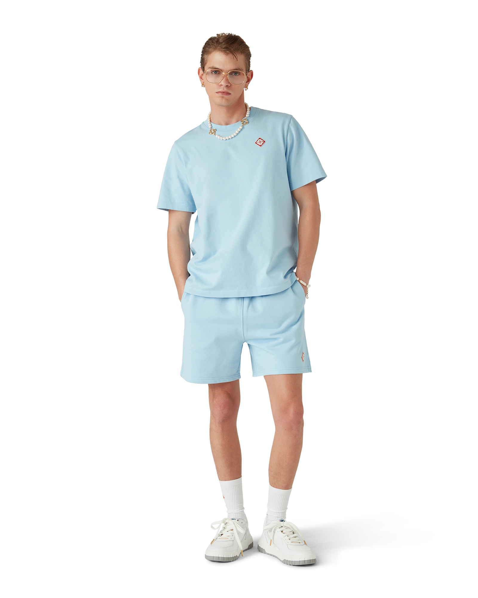 Casablanca Diamond Logo pantaloncini azzurri cotone bio