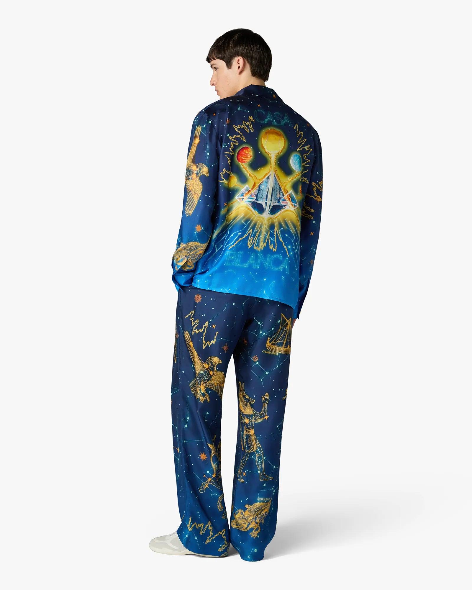 Casablanca Astrology camicia in seta blu maniche lunghe