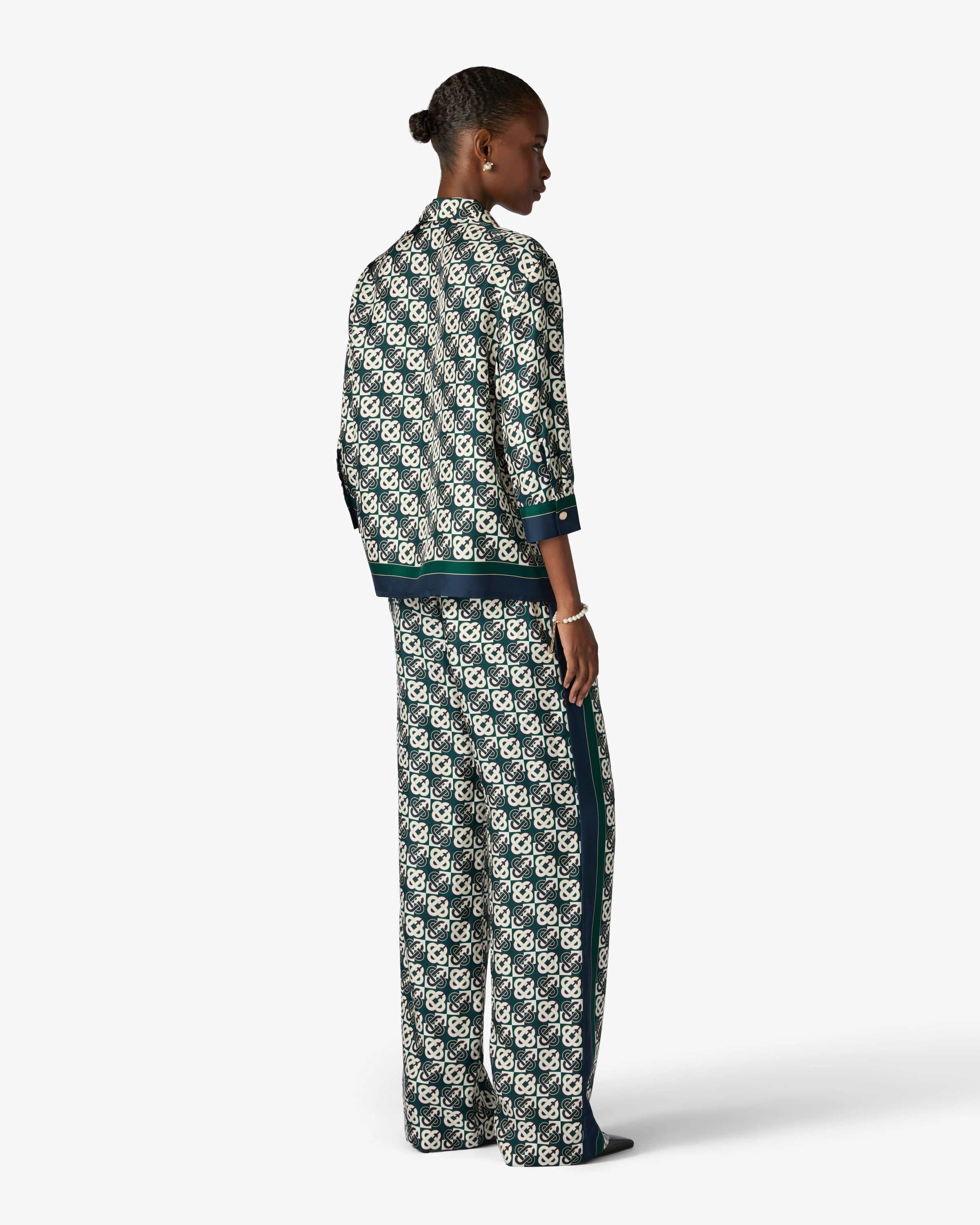 Casablanca Check Monogram camicia seta verde navy donna