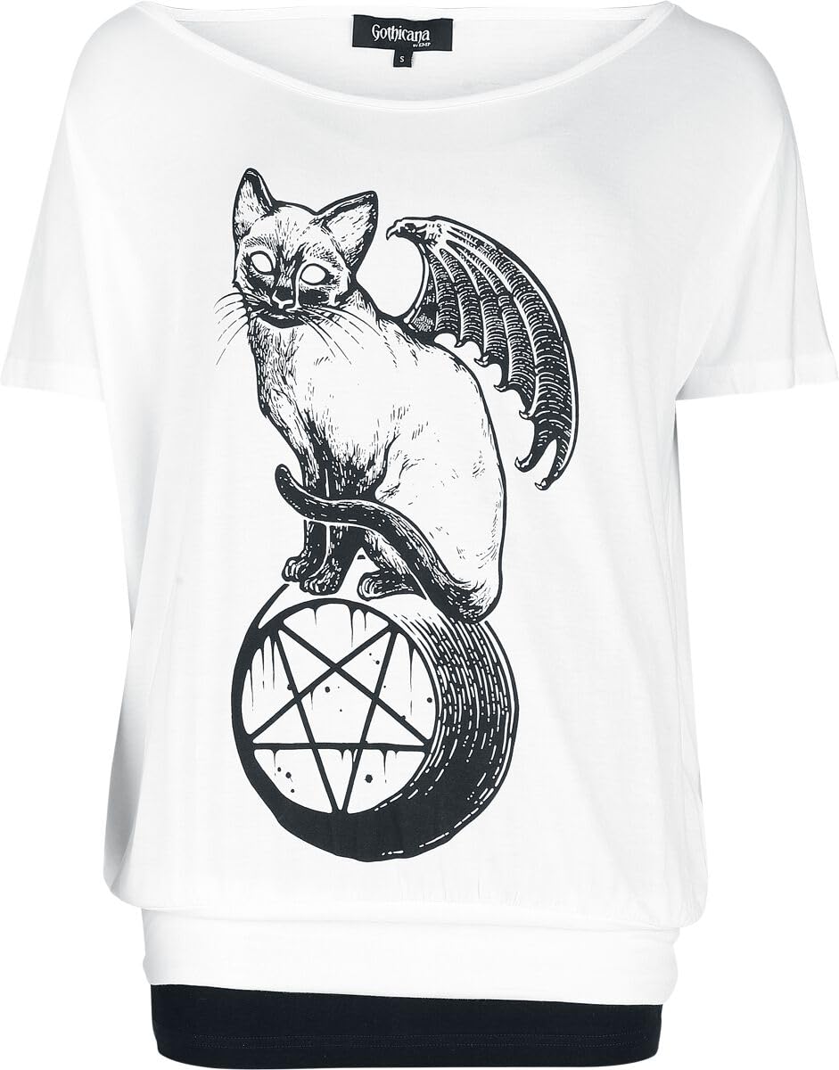 Gothicana by EMP Gatto t-shirt doppio strato bianca e nera
