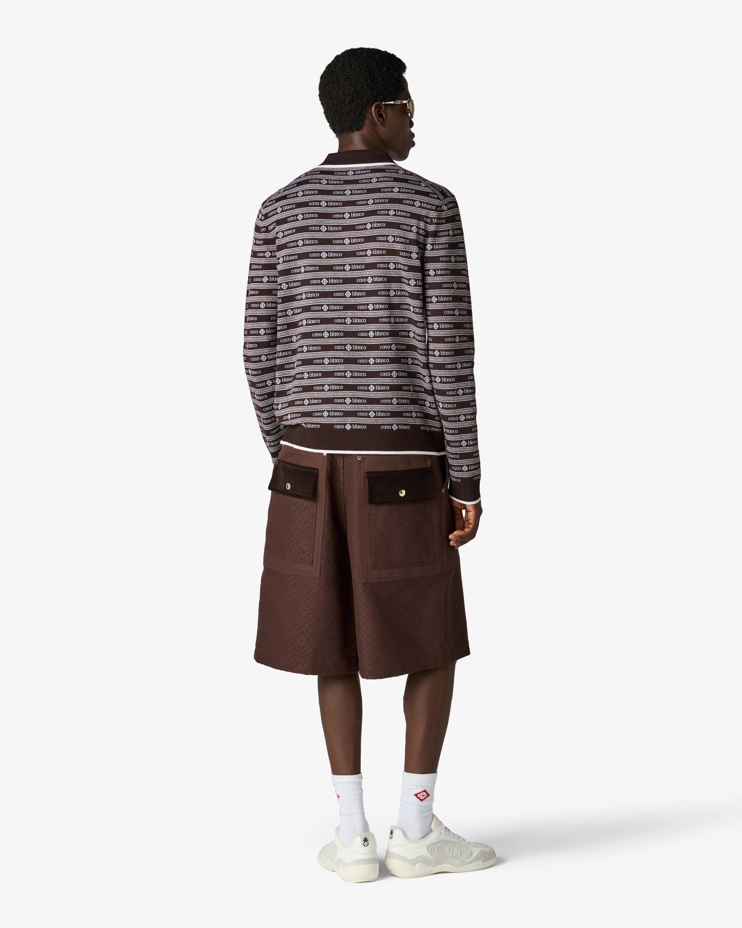 Casablanca Knit Logo polo lana marrone manica lunga