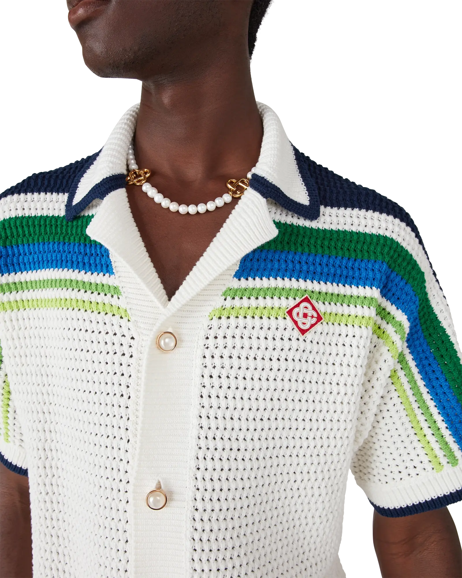 Casablanca Stripe Short Sleeve camicia knit bianco cotone