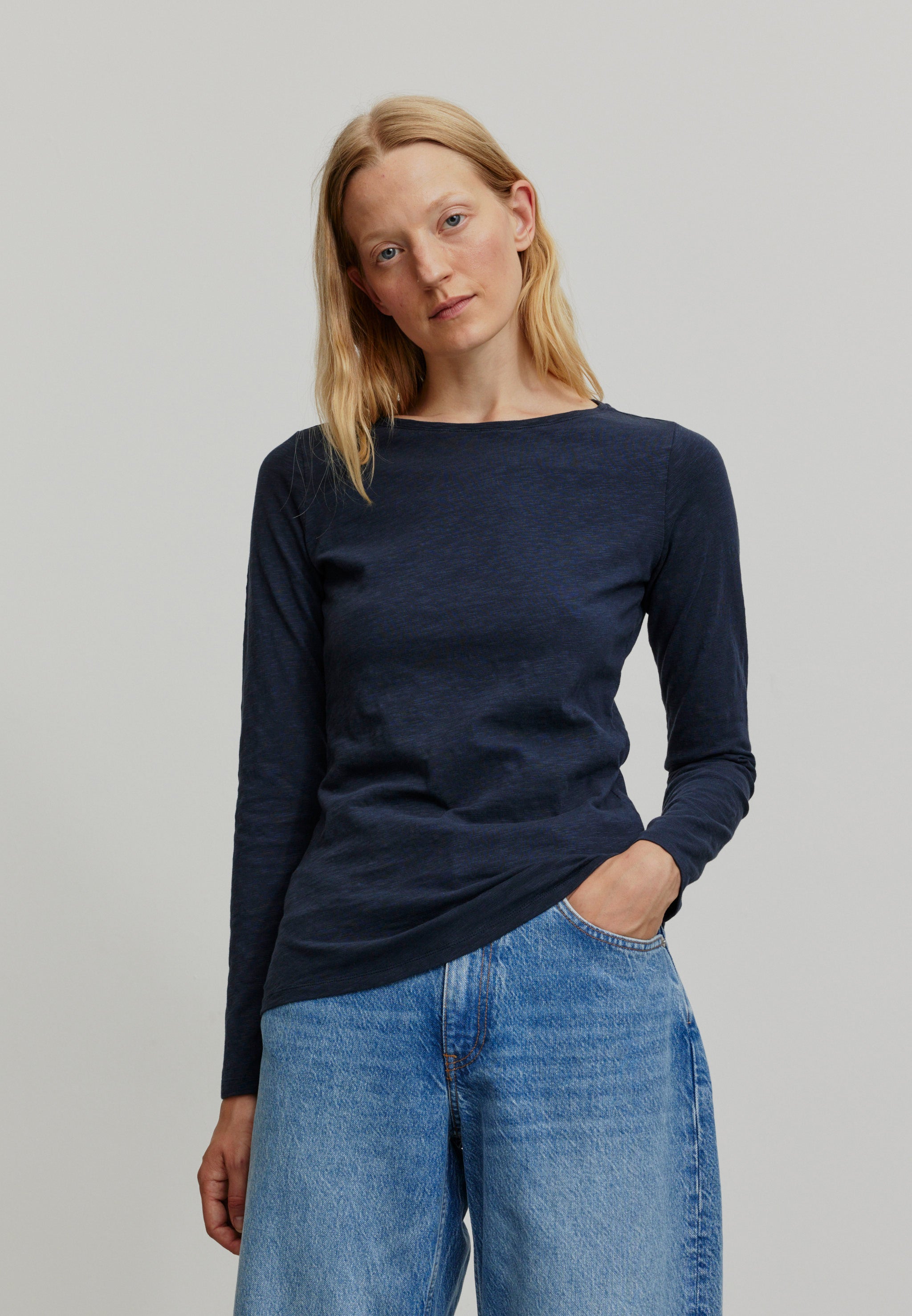 Recolution Iris maglia manica lunga blu navy cotone bio