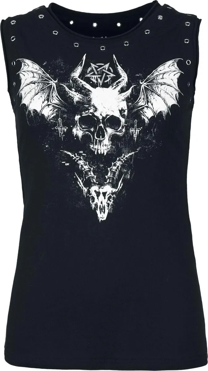 Gothicana by EMP Top donna nero con rivetti traforati