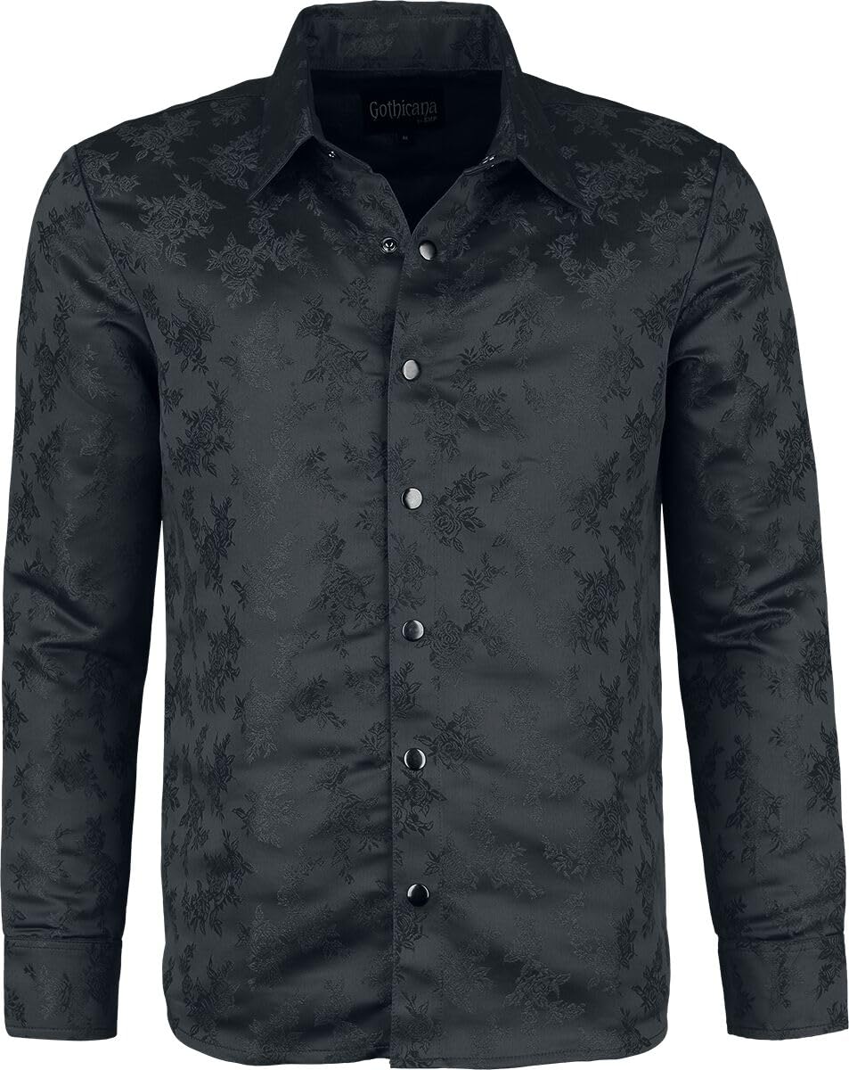 Gothicana by EMP Camicia nera uomo L rose maniche lunghe
