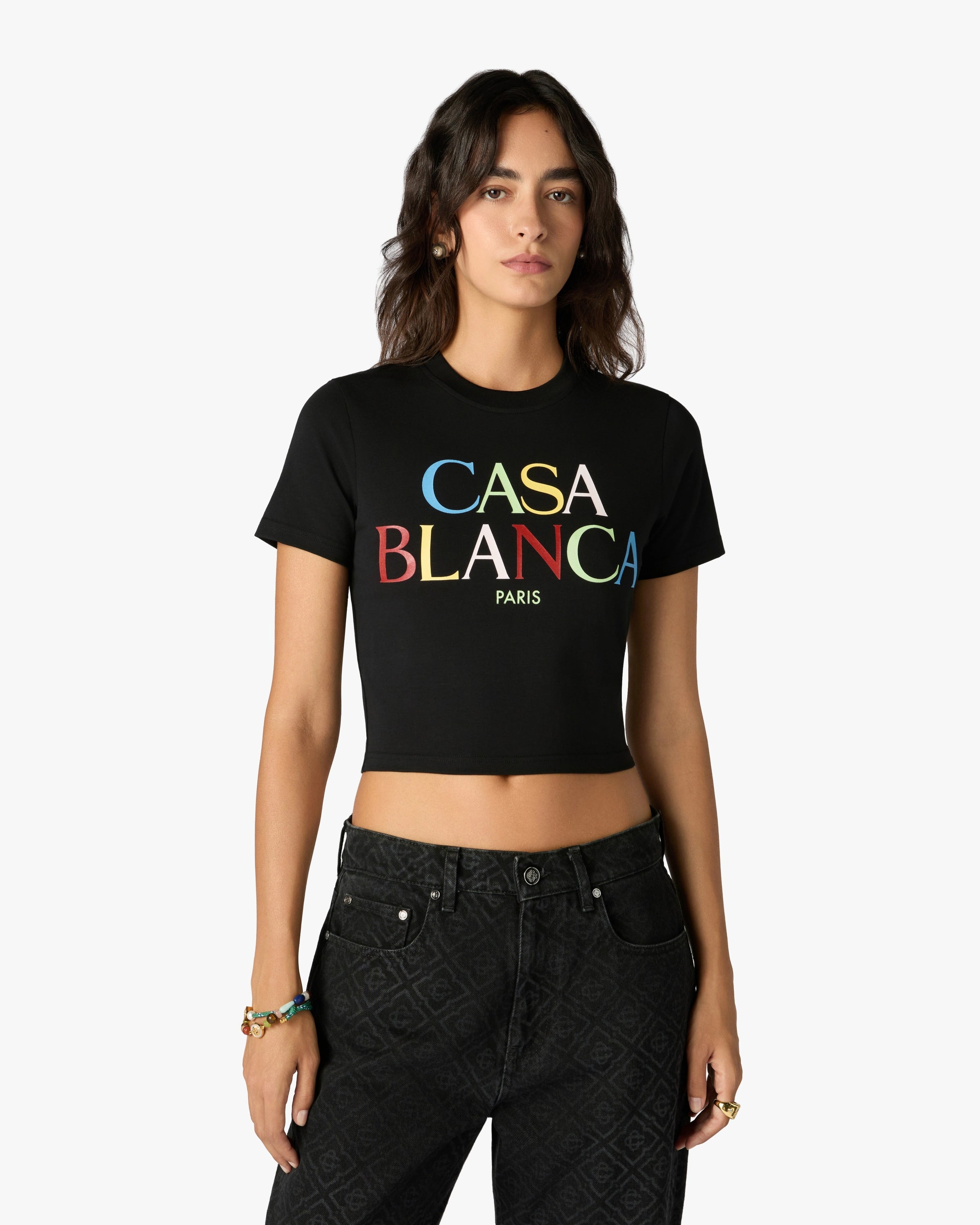 Casablanca Logo Cropped t-shirt nera cotone pima