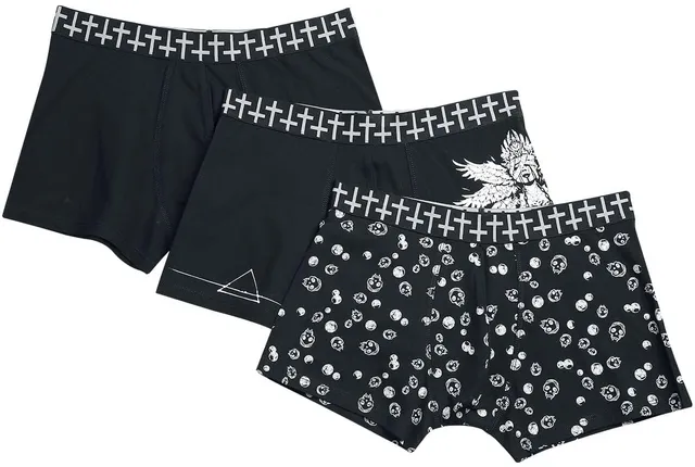 Gothicana by EMP set 3 boxer neri con stampa uomo