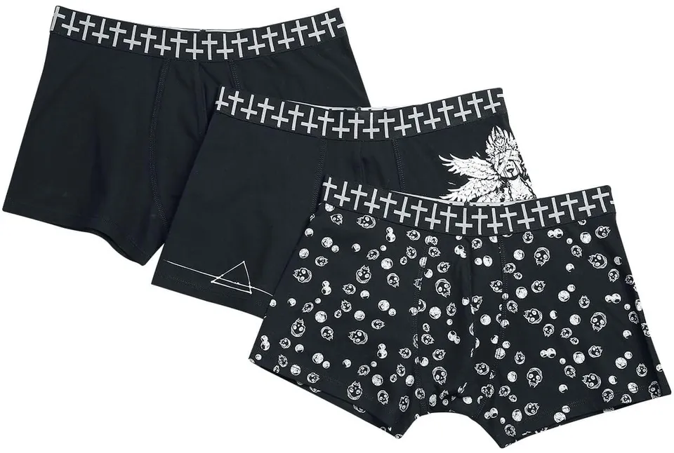 Gothicana by EMP set 3 boxer neri con stampa uomo