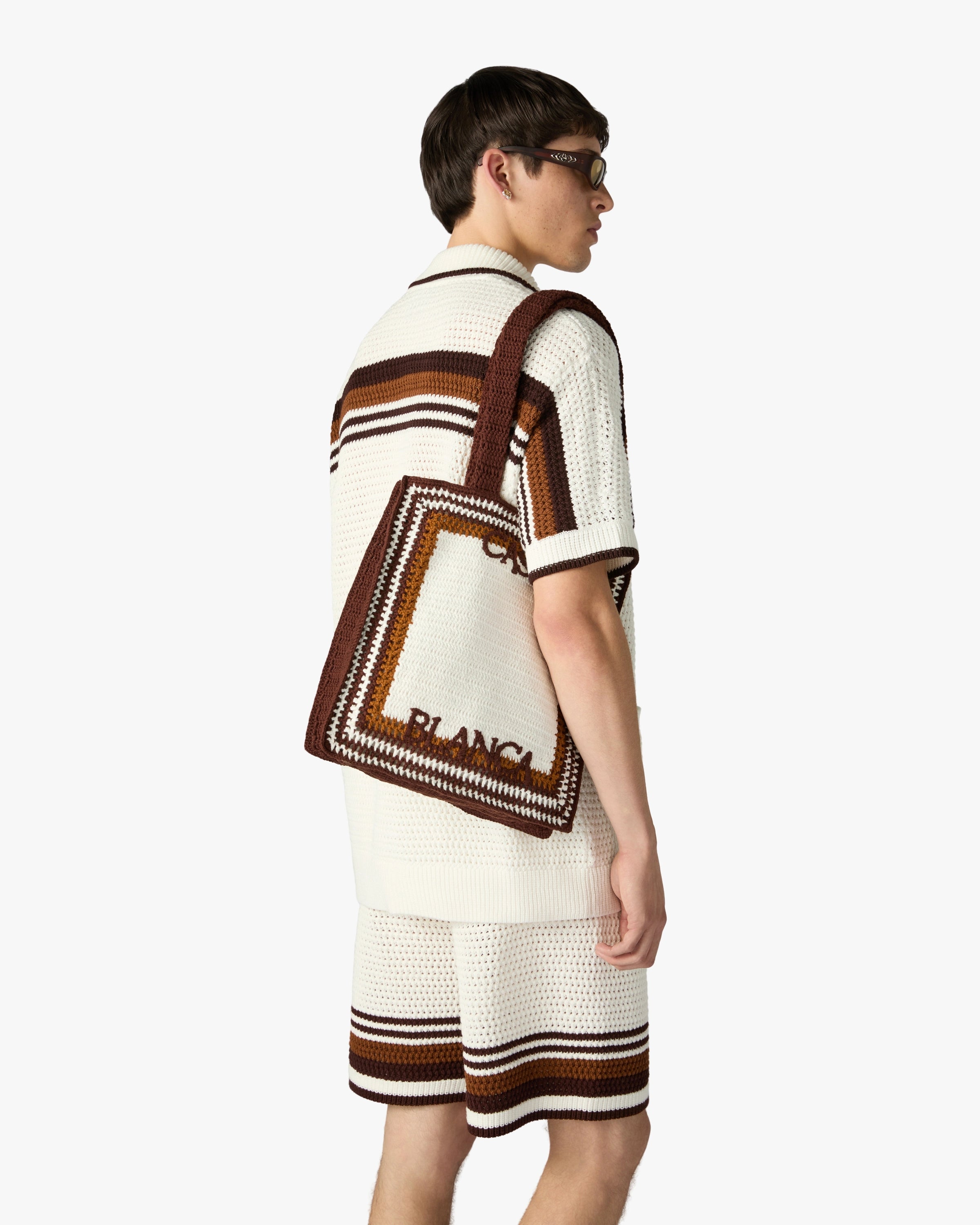 Casablanca borsa tote uncinetto bianco marrone tracolla spalla