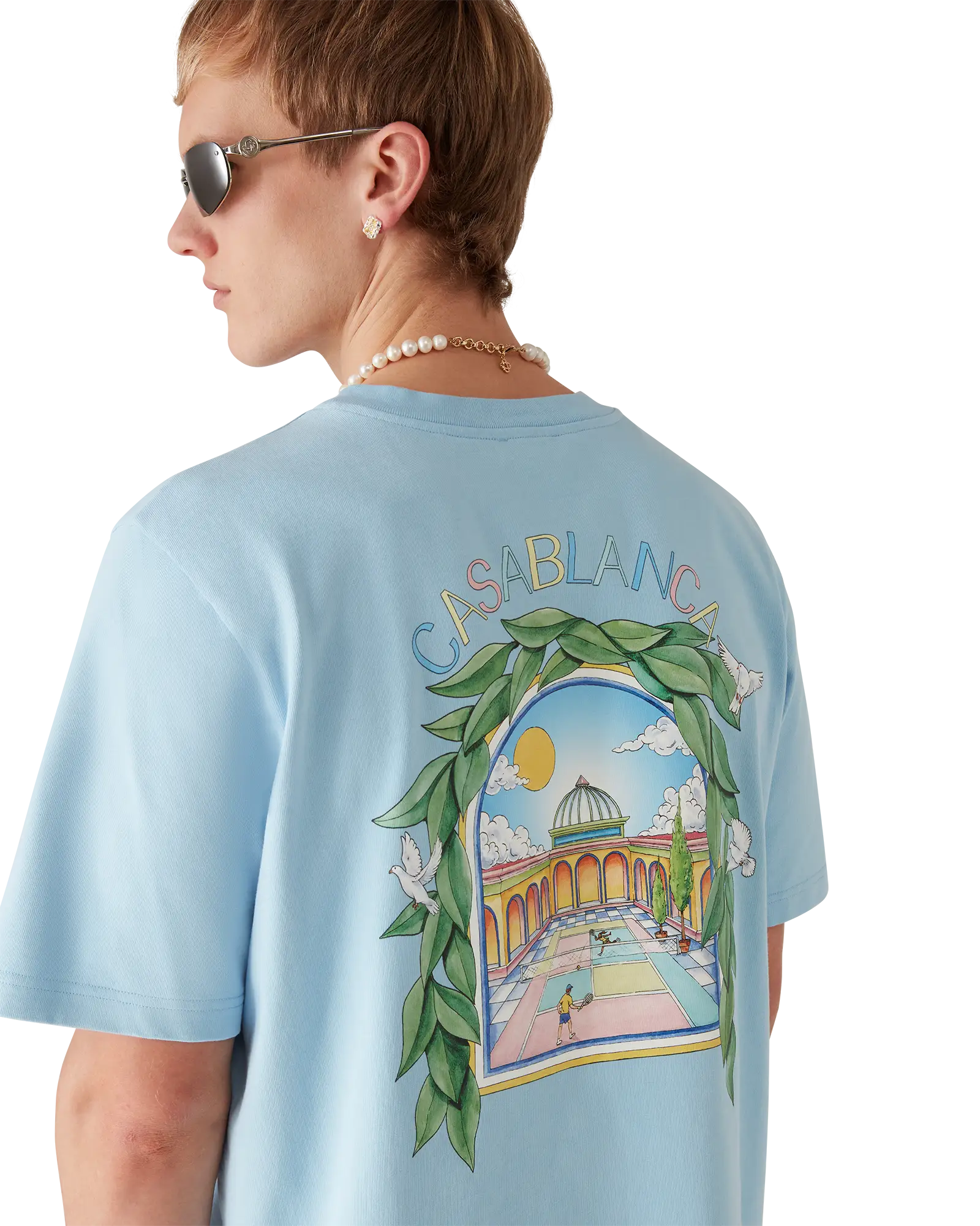 Casablanca L'Arche De Tennis t-shirt azzurro cotone organico
