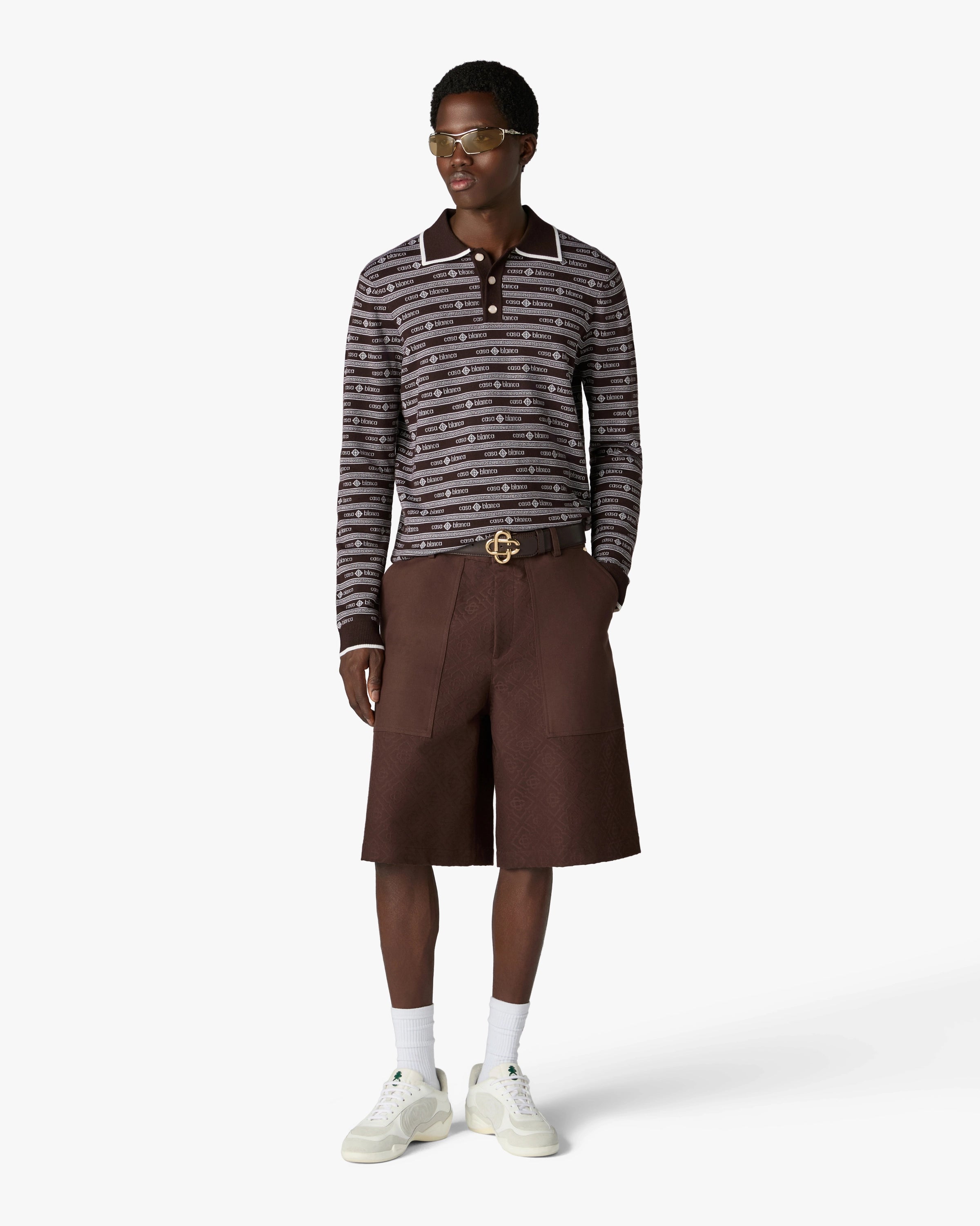 Casablanca Knit Logo polo lana marrone manica lunga