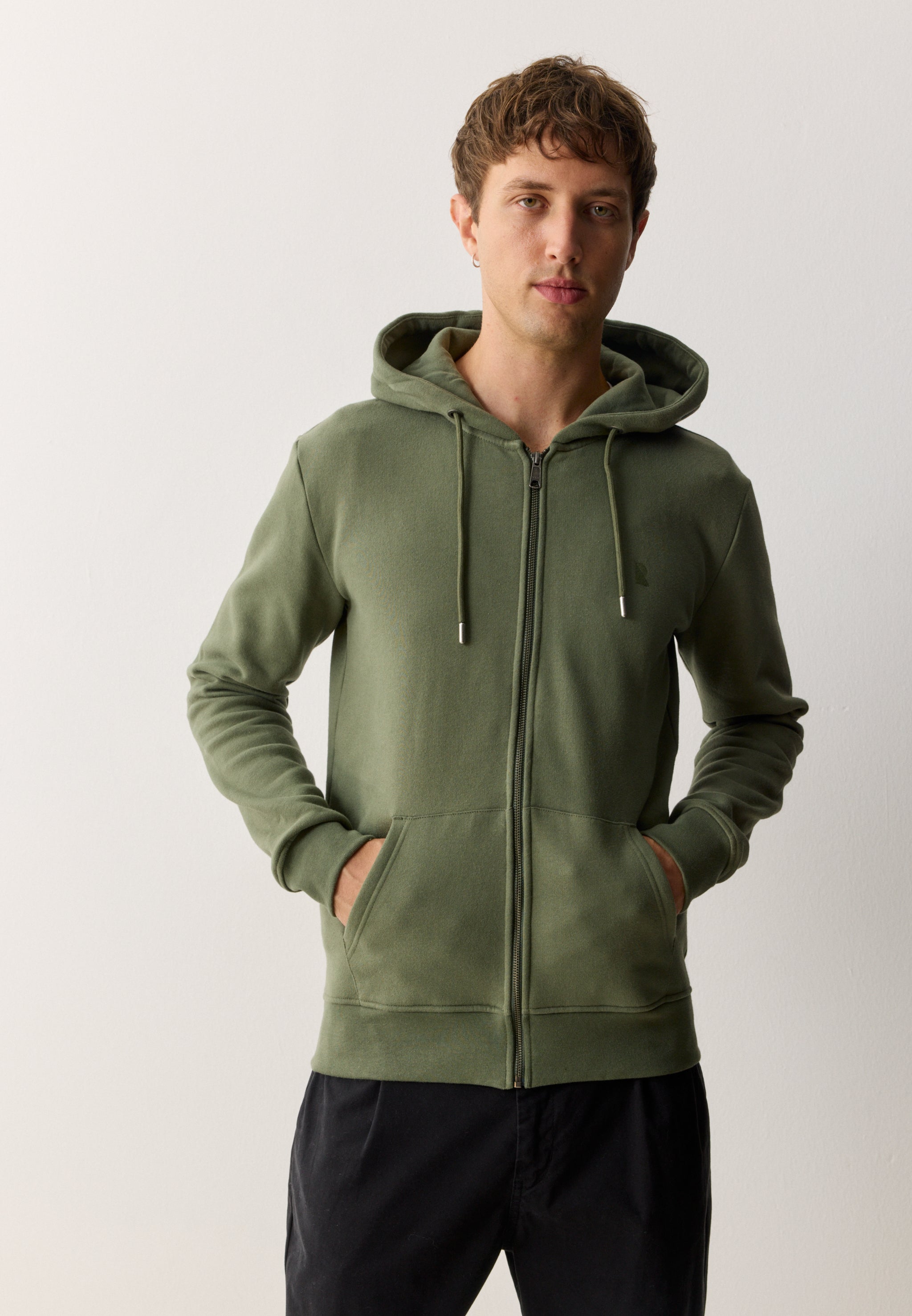 Recolution Birch felpa con zip dark khaki cotone bio