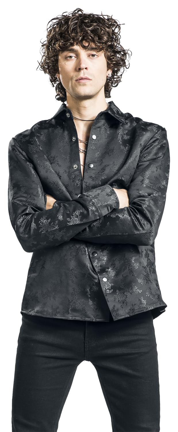 Gothicana by EMP Camicia nera uomo L rose maniche lunghe