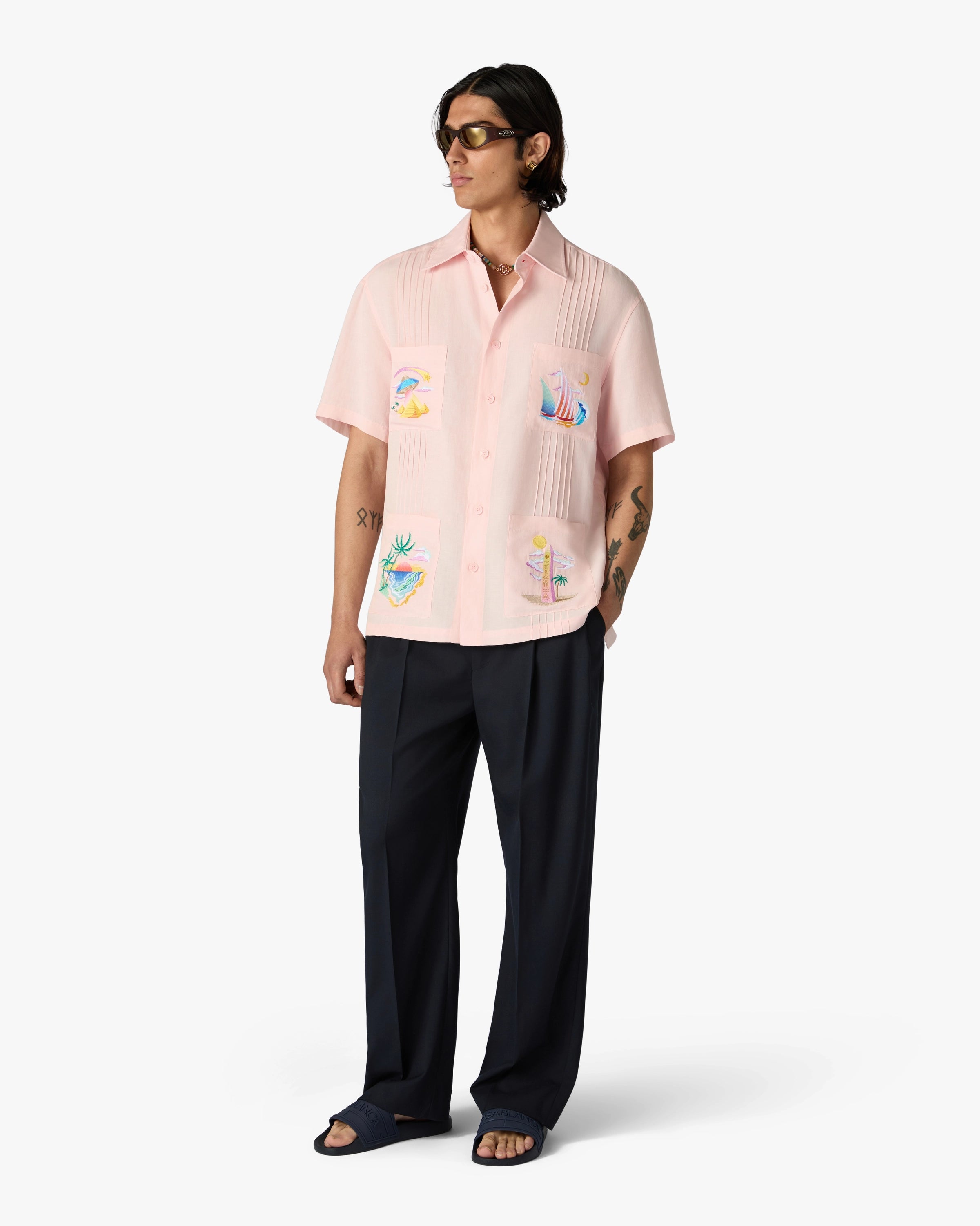 Casablanca Phantasmagoria camicia lino rosa maniche corte