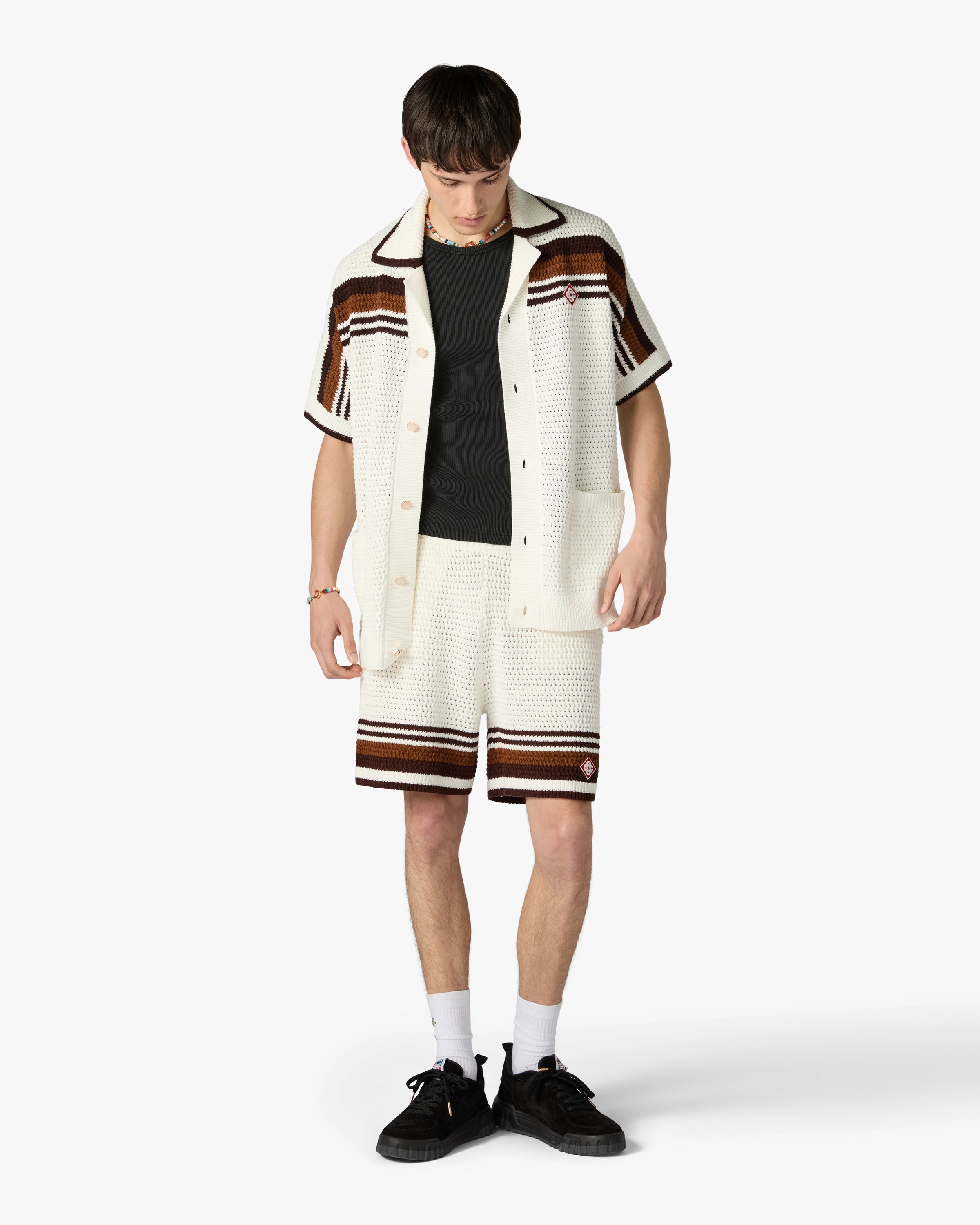Casablanca Tennis Stripe Shorts Crochet Bianchi Marroni